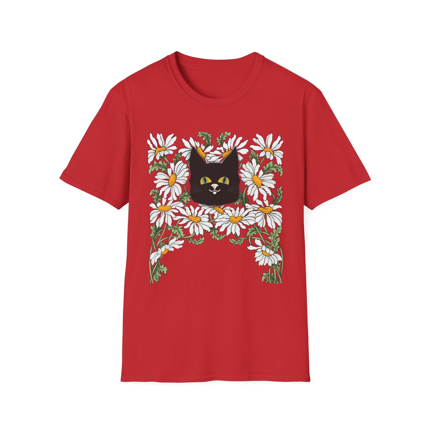 Black Cat & Daisies T‑Shirt — Cute Floral Cat Tee for Cat Lovers