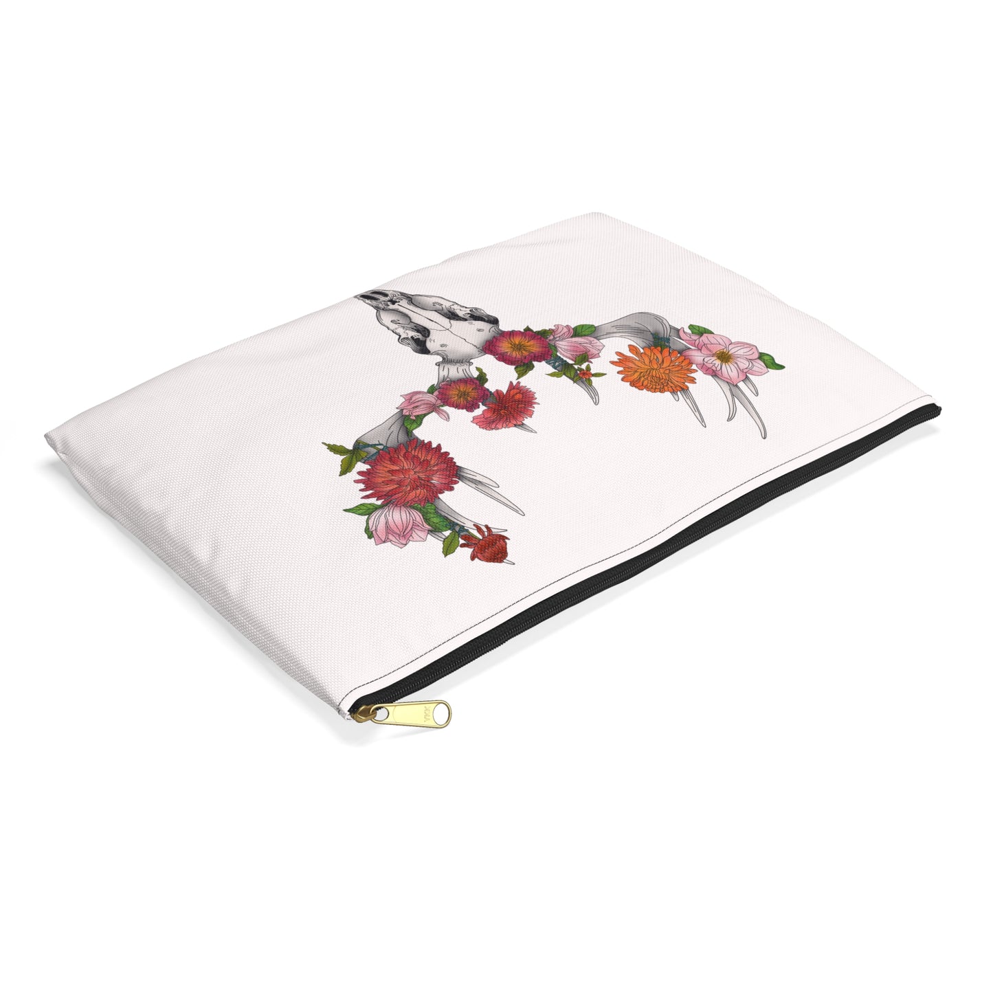 Floral Skull Accessory Pouch - Boho Chic Bag for Makeup, Travel, or Organization, Perfect Gift for Nature Lovers & Festivals