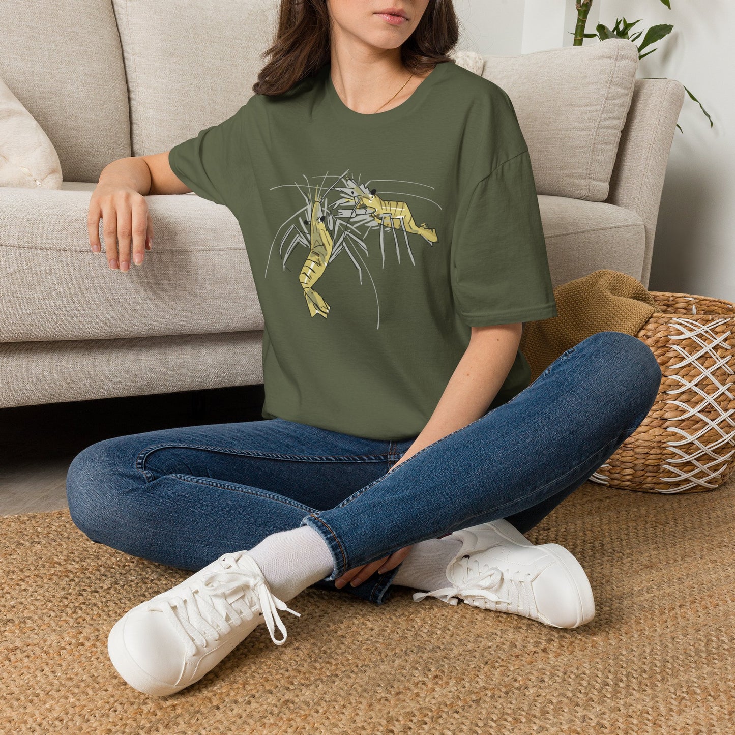 les crevettes by Mathurin Méheut Unizex Tshirt — Minimal Coastal Seafood Graphic Tshirt