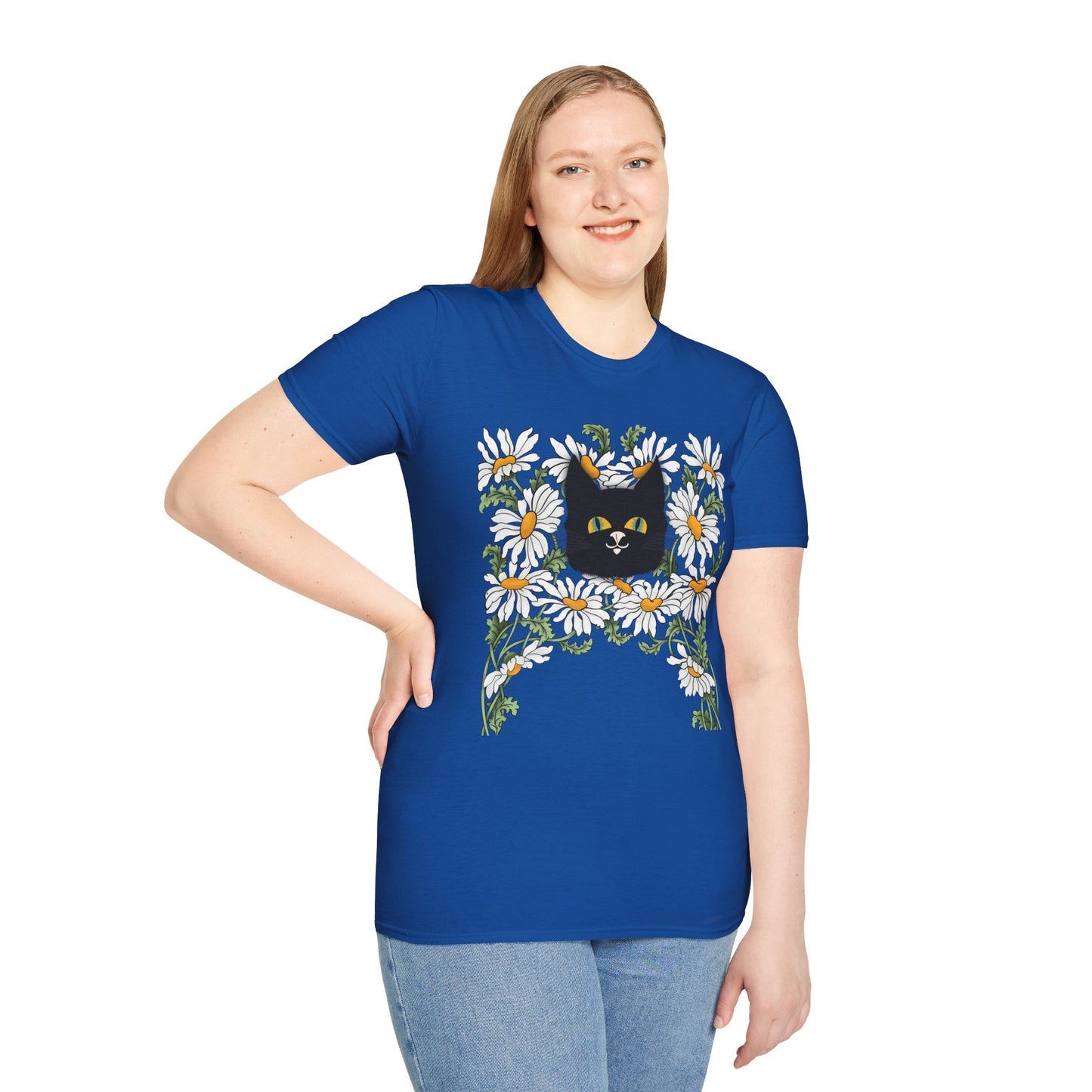 Black Cat & Daisies T‑Shirt — Cute Floral Cat Tee for Cat Lovers