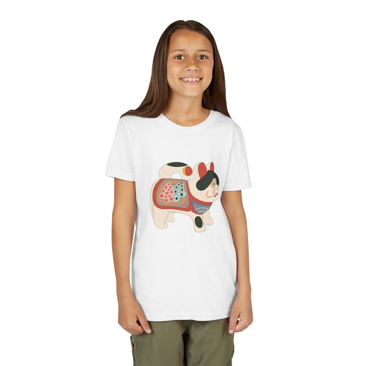 Lucky Inu Hariko illustration by Kawasaki Kyosen Youth Tshirt— Japanese Lucky Cat Tee