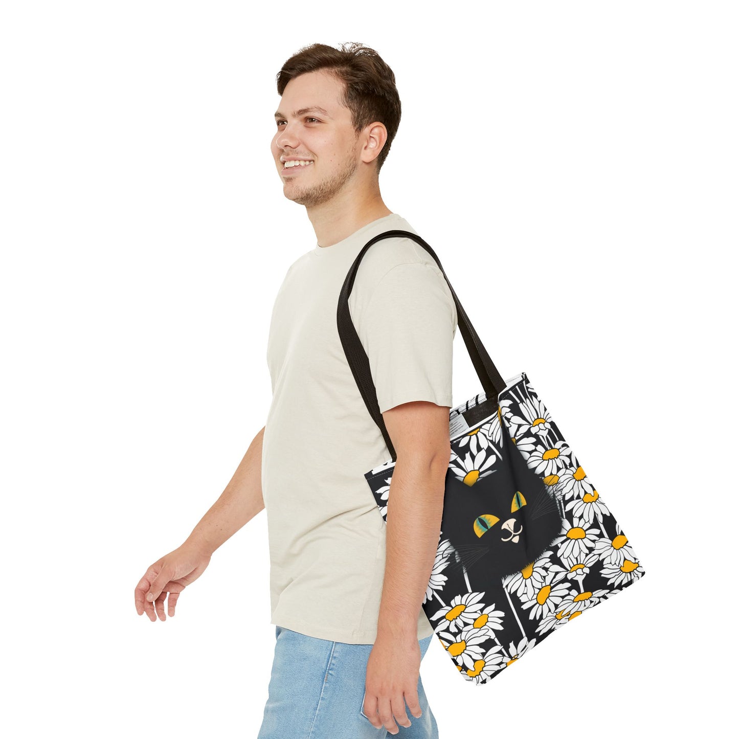 Daisy Black Cat Tote Bag — Black Cat Among Daisies Canvas Tote