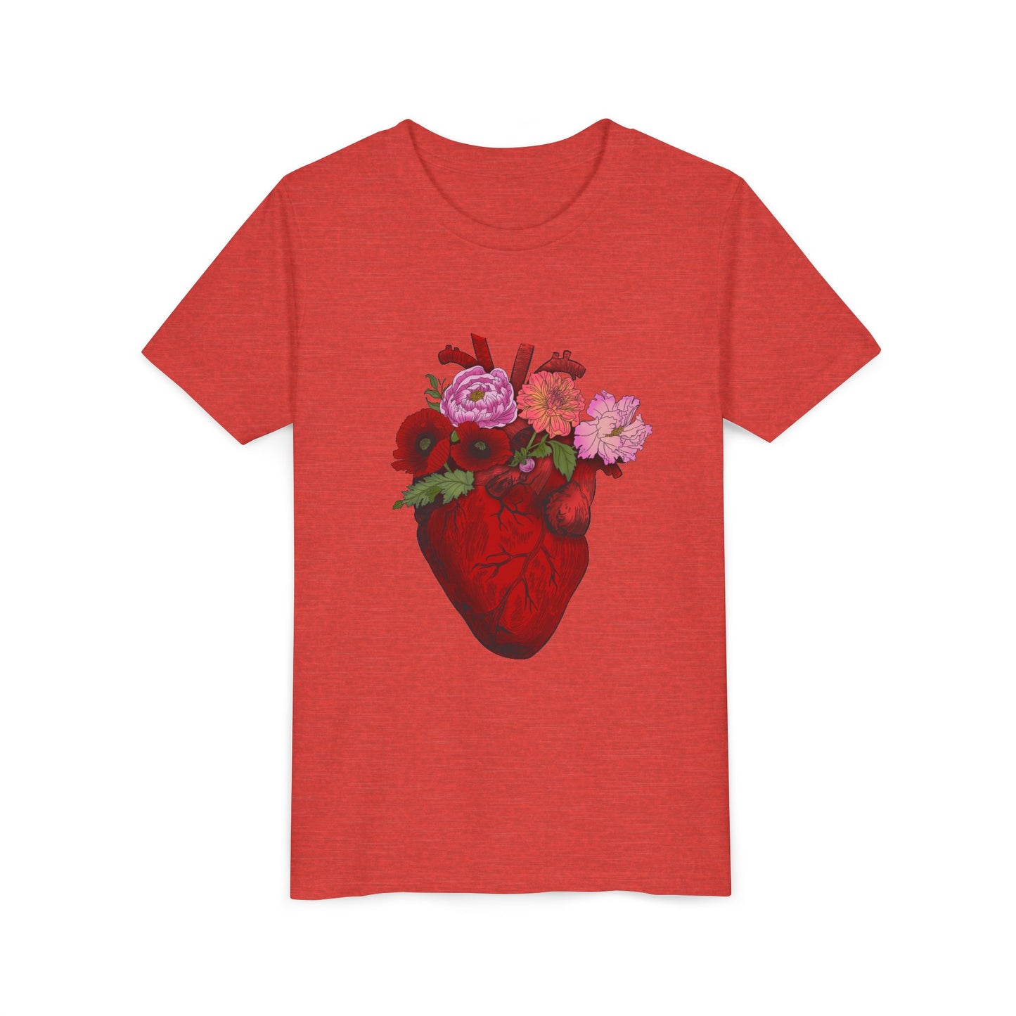 Floral Heart Youth Tee — Floral Anatomical Heart Graphic Kids T-Shirt