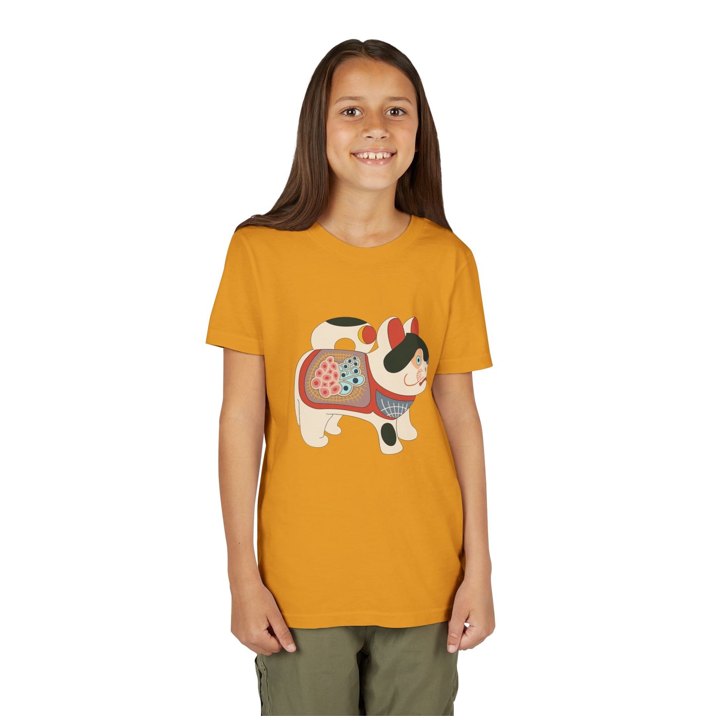Lucky Inu Hariko illustration by Kawasaki Kyosen Youth Tshirt— Japanese Lucky Cat Tee