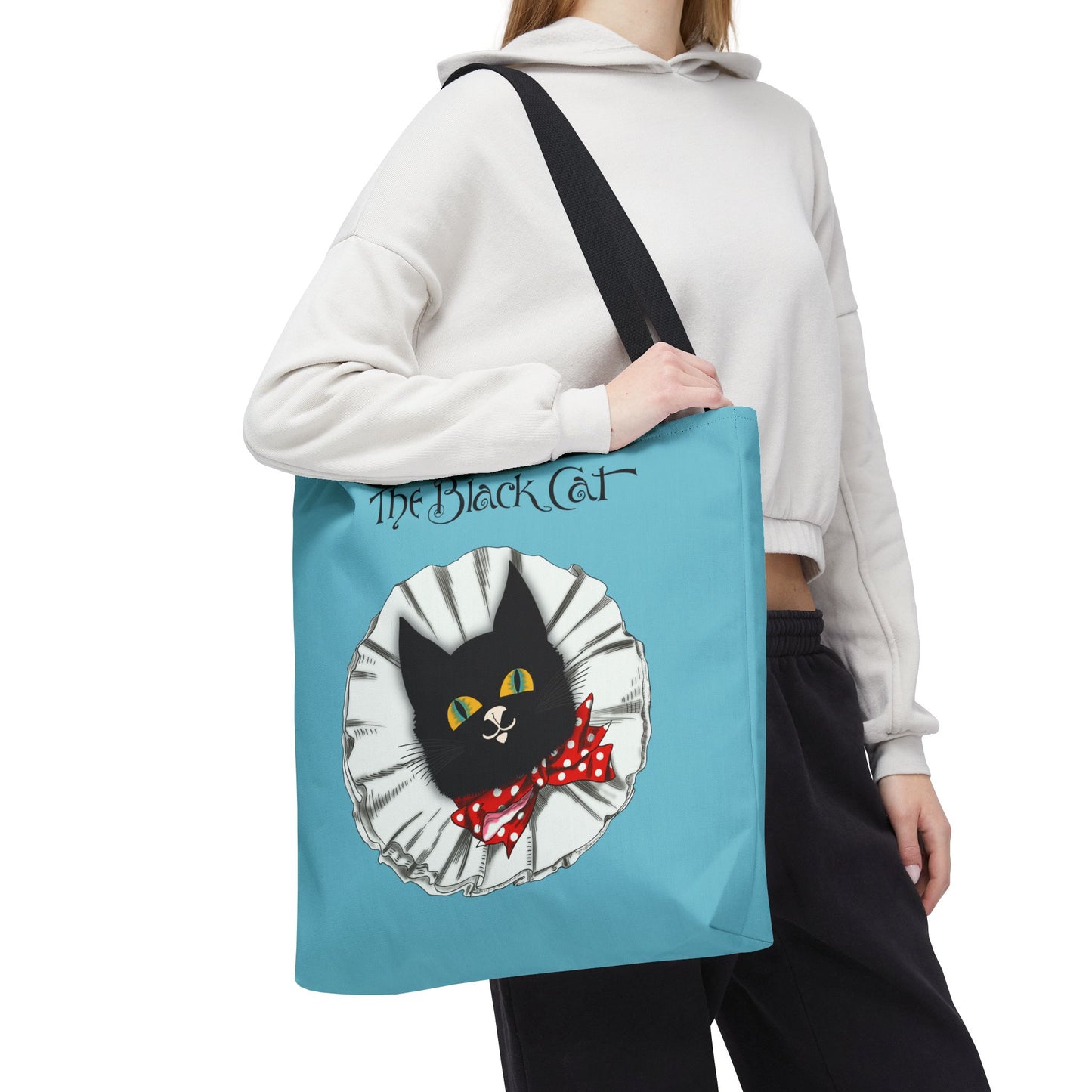 The Black Cat Clown Blue Tote Bag — Cute Vintage Cat Illustration Tote