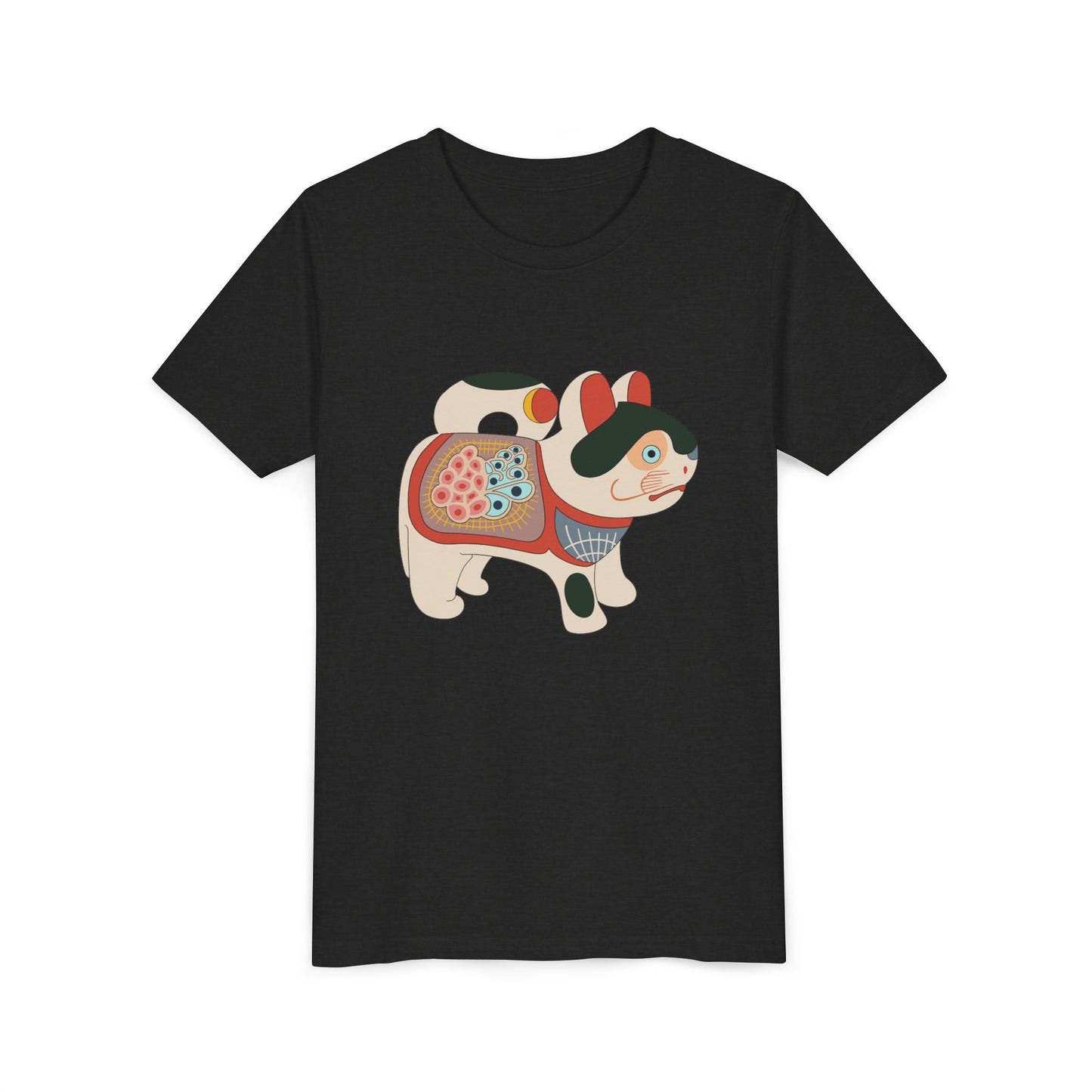 Lucky Inu Hariko illustration by Kawasaki Kyosen Youth Tshirt— Japanese Lucky Cat Tee