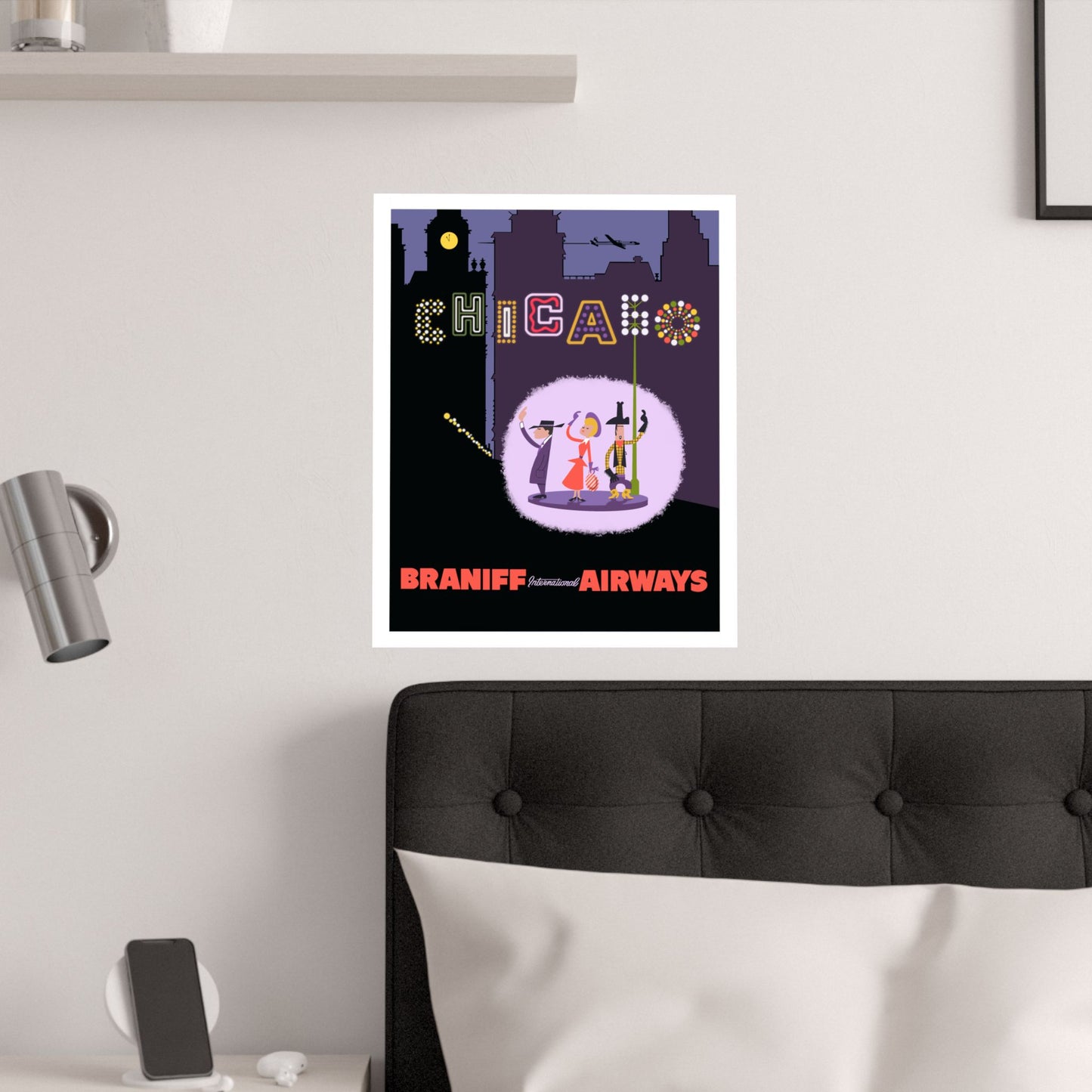 Vintage Air Travel Chicago Braniff Airways Satin Poster