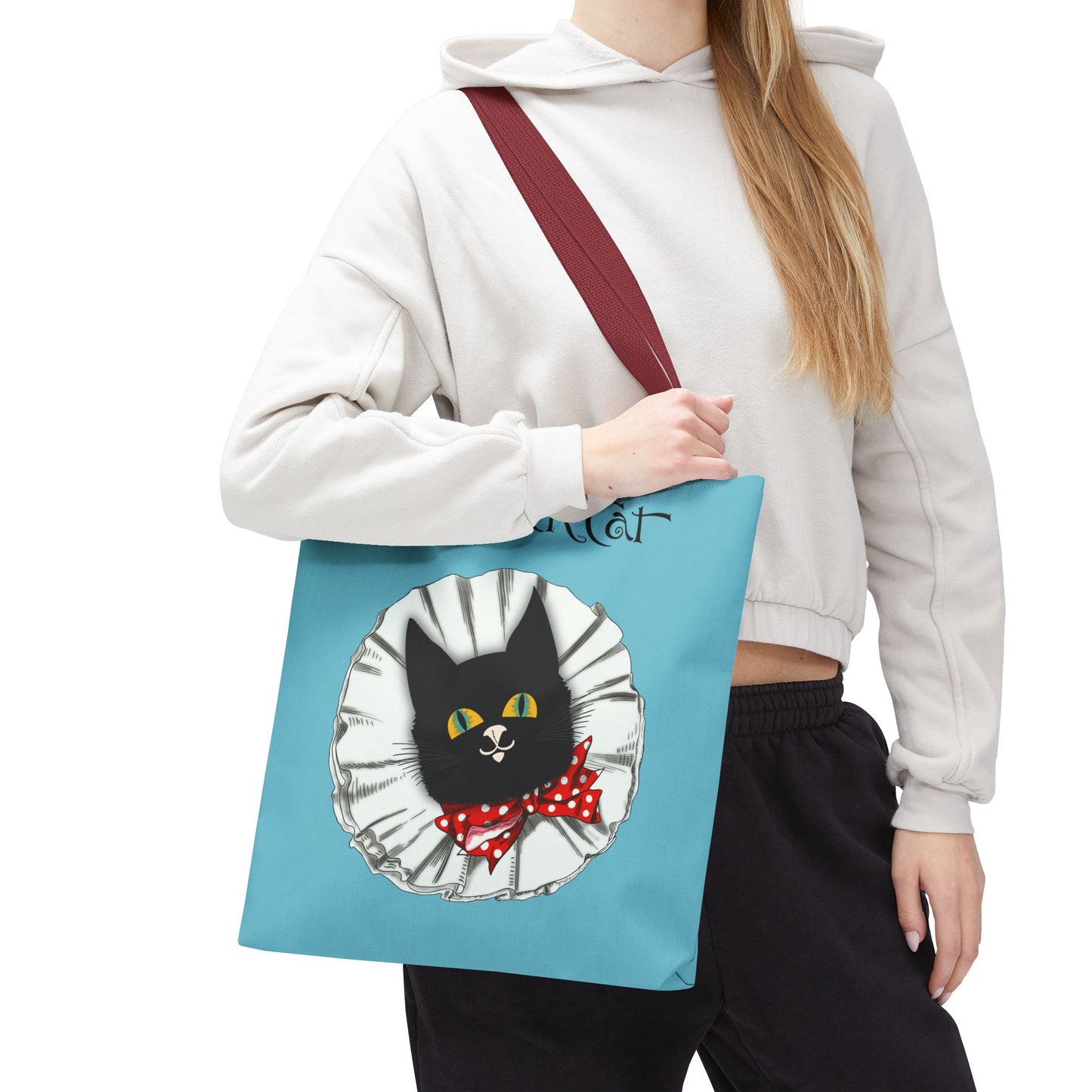 The Black Cat Clown Blue Tote Bag — Cute Vintage Cat Illustration Tote