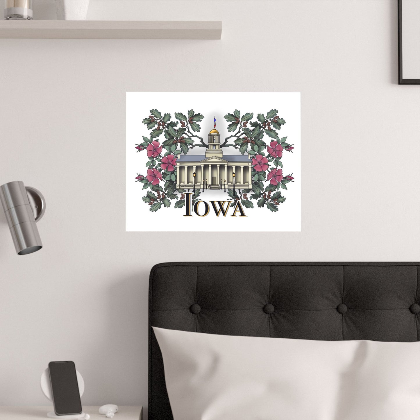 Iowa Satin Poster - Vintage State Capitol Art with Floral Design