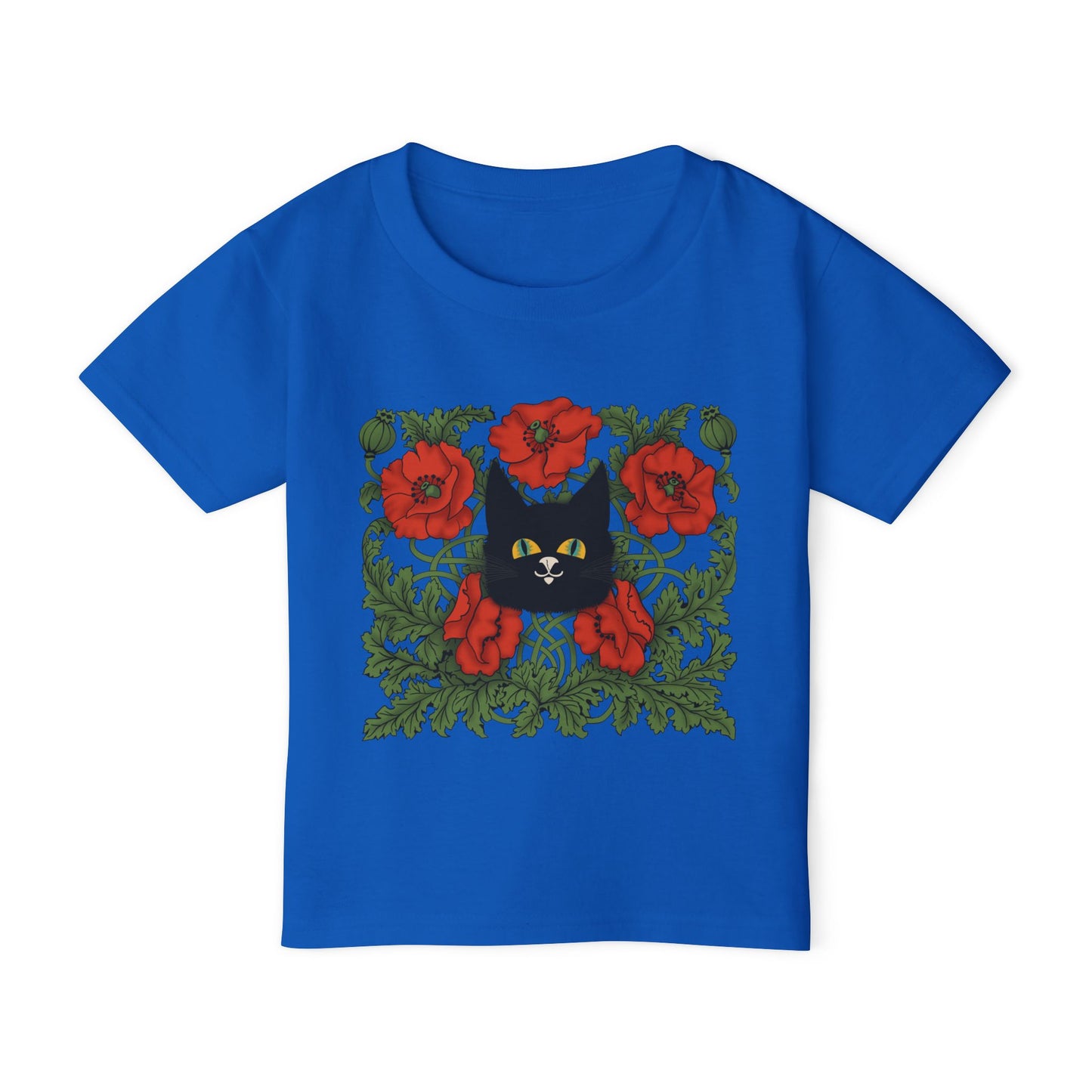Poppies Black Cat Toddler T-Shirt — Black Cat in Poppy Garden (Cute Floral Kids Tee)