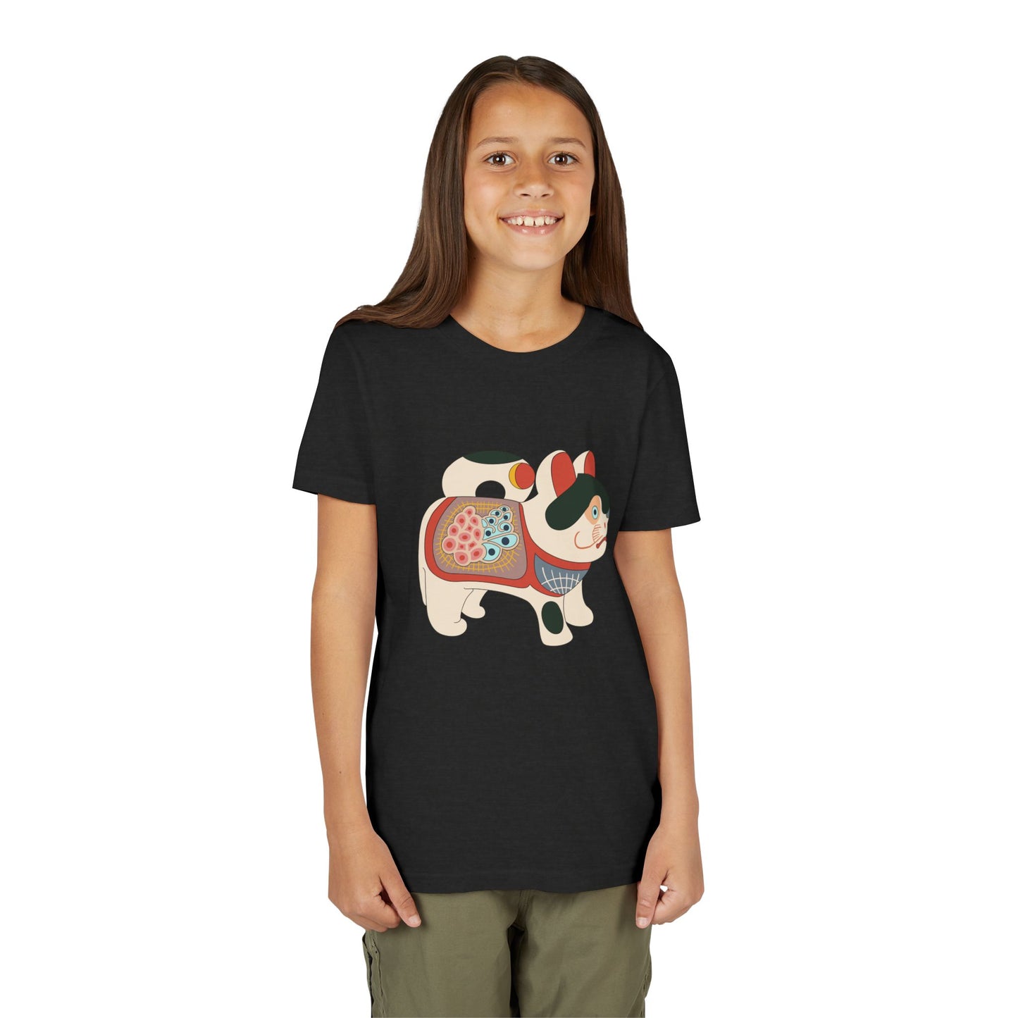 Lucky Inu Hariko illustration by Kawasaki Kyosen Youth Tshirt— Japanese Lucky Cat Tee