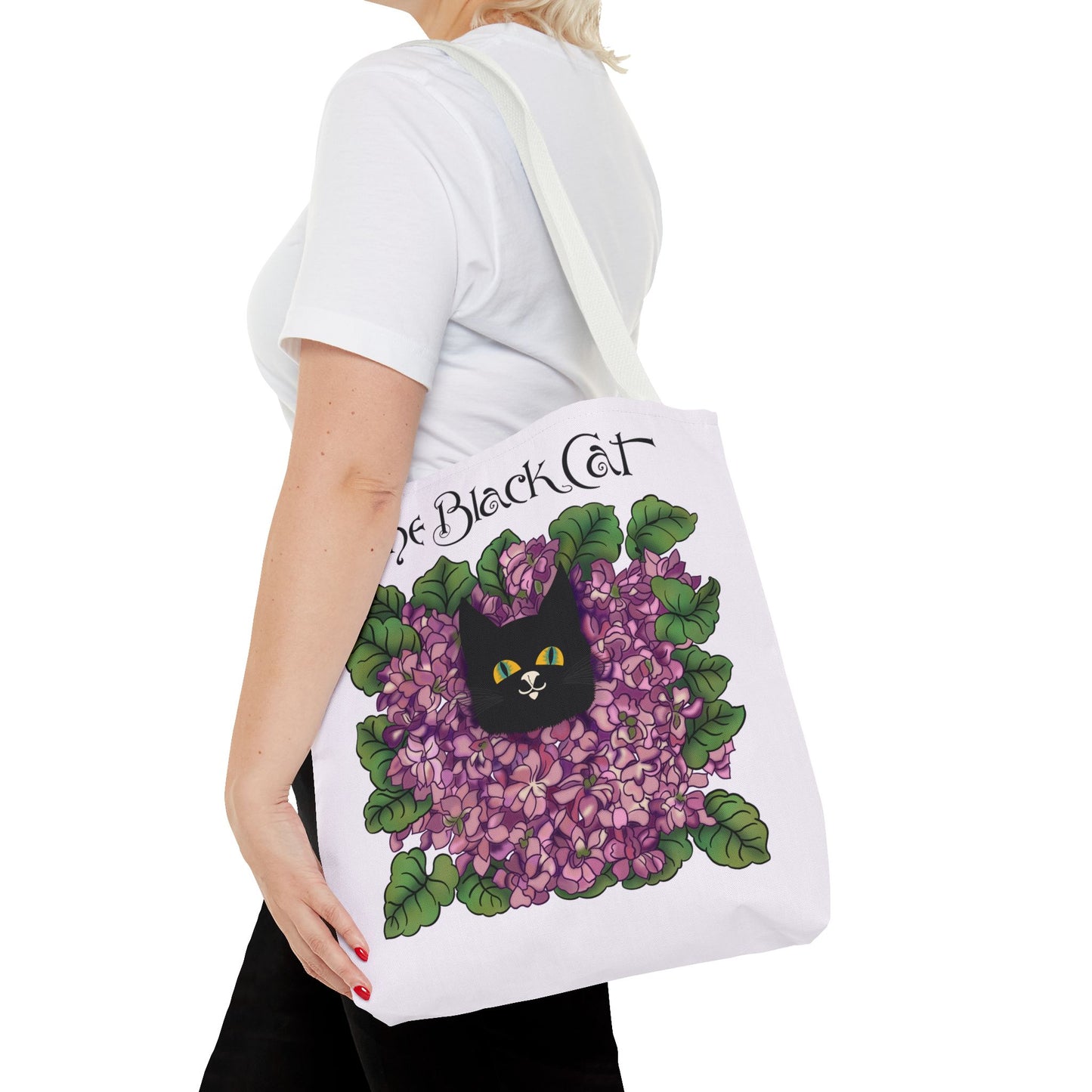 Black Cat Lilac Tote Bag — "The Black Cat" AOP Canvas Tote