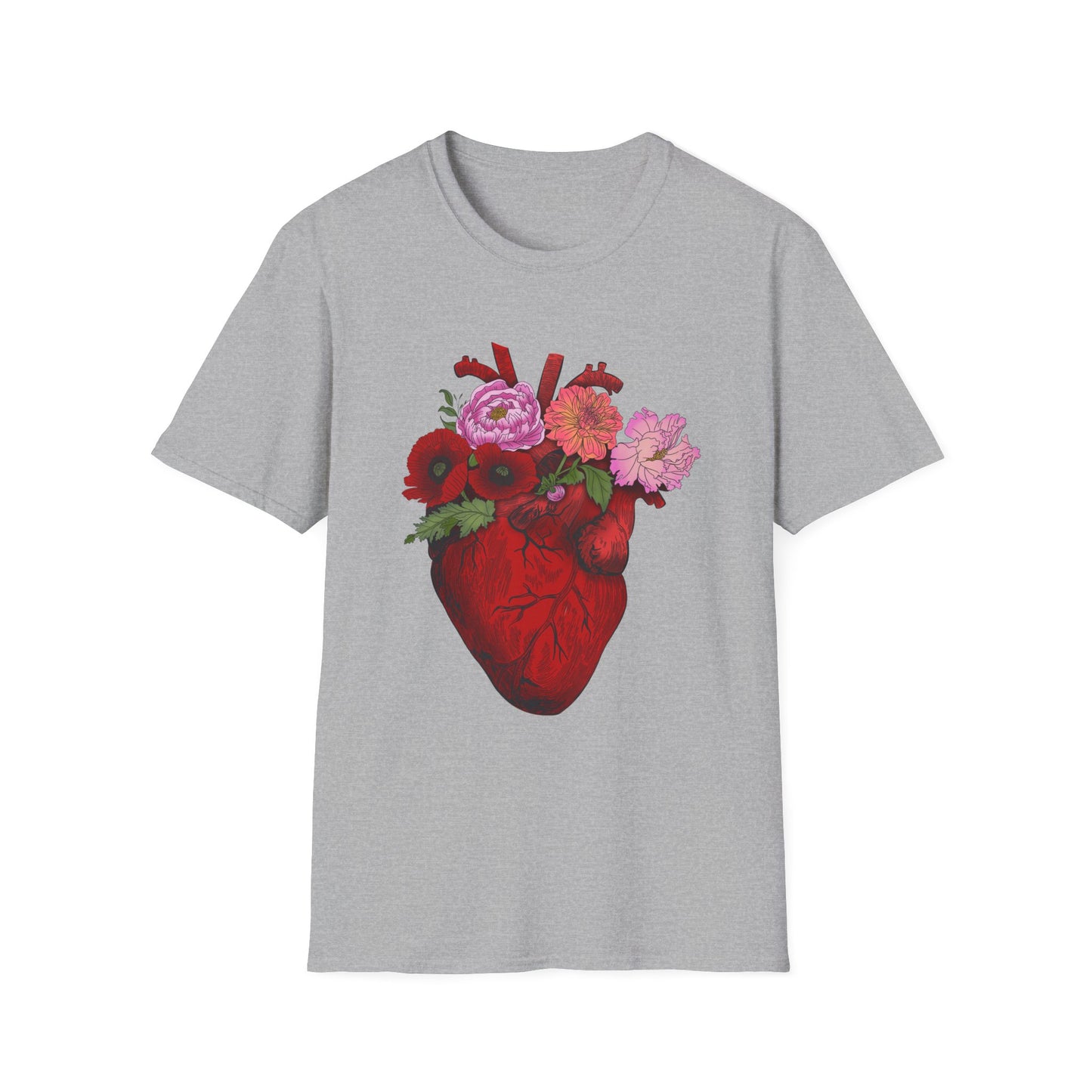 Floral Anatomical Heart T-Shirt — Botanical Heart Illustration Tee