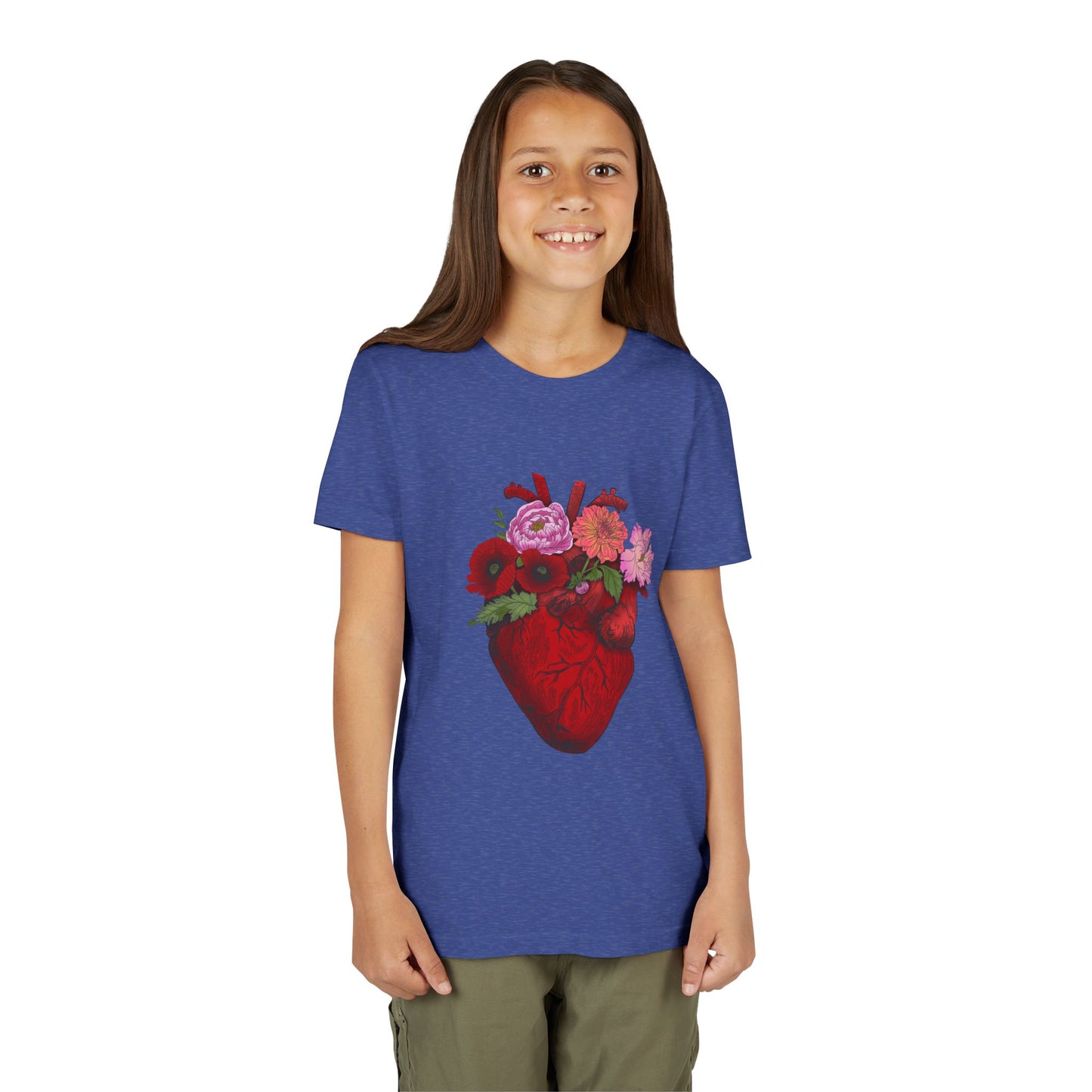 Floral Heart Youth Tee — Floral Anatomical Heart Graphic Kids T-Shirt