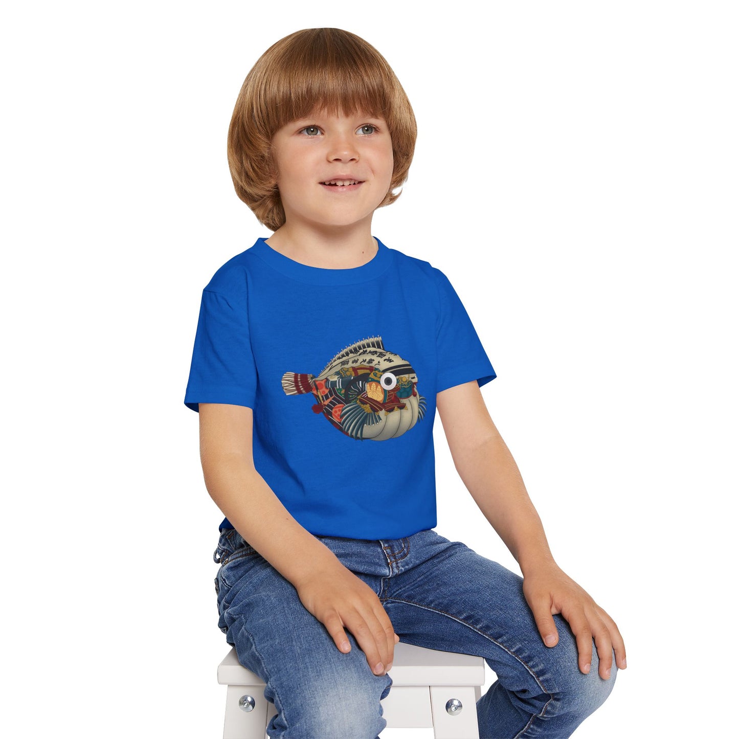 Japanese Puffer Fish Illustration Toddler T-Shirt with Colorful  — Cute Marine Animal Tee for Kids