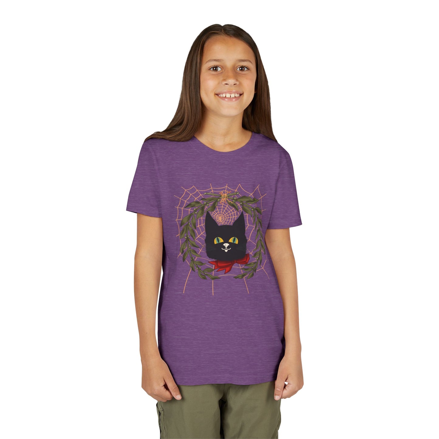 Youth Tee — Black Cat Wreath Holiday Shirt