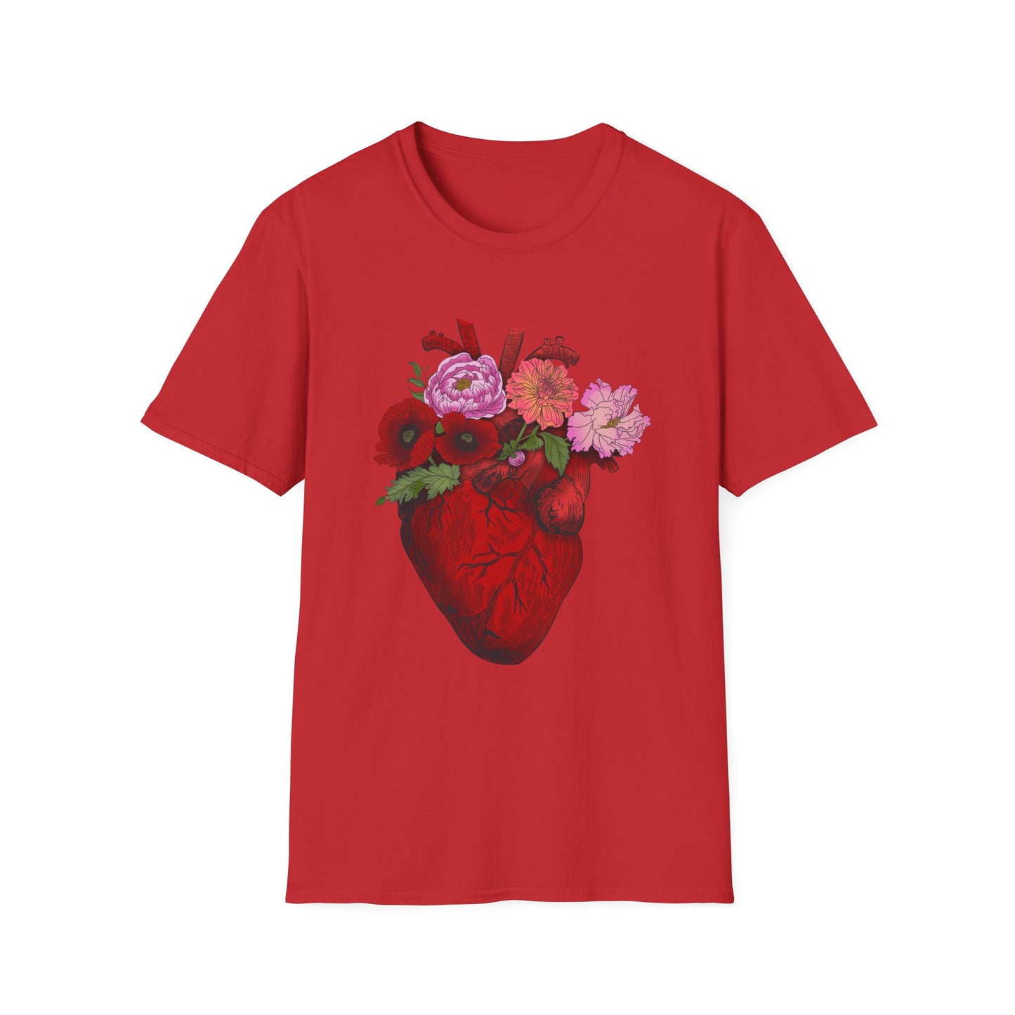 Floral Anatomical Heart T-Shirt — Botanical Heart Illustration Tee