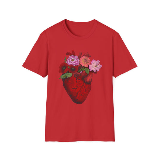 Floral Anatomical Heart T-Shirt — Botanical Heart Illustration Tee