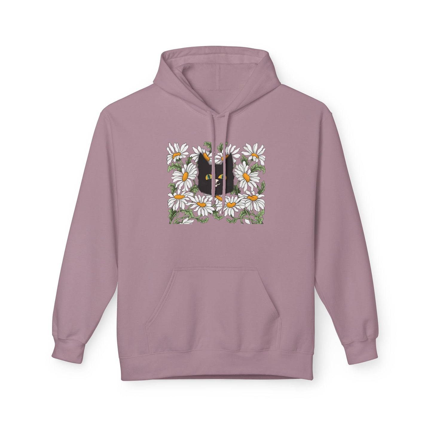 Black Cat in Daisies Hoodie – Floral Cat Graphic Pullover