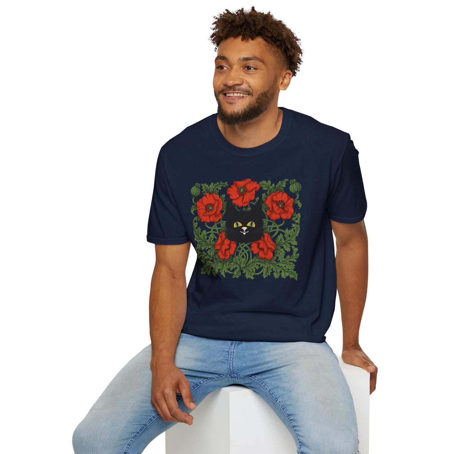 Black Cat & Red Poppies T-Shirt