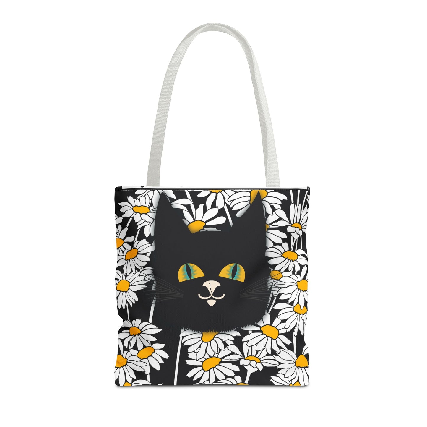 Daisy Black Cat Tote Bag — Black Cat Among Daisies Canvas Tote