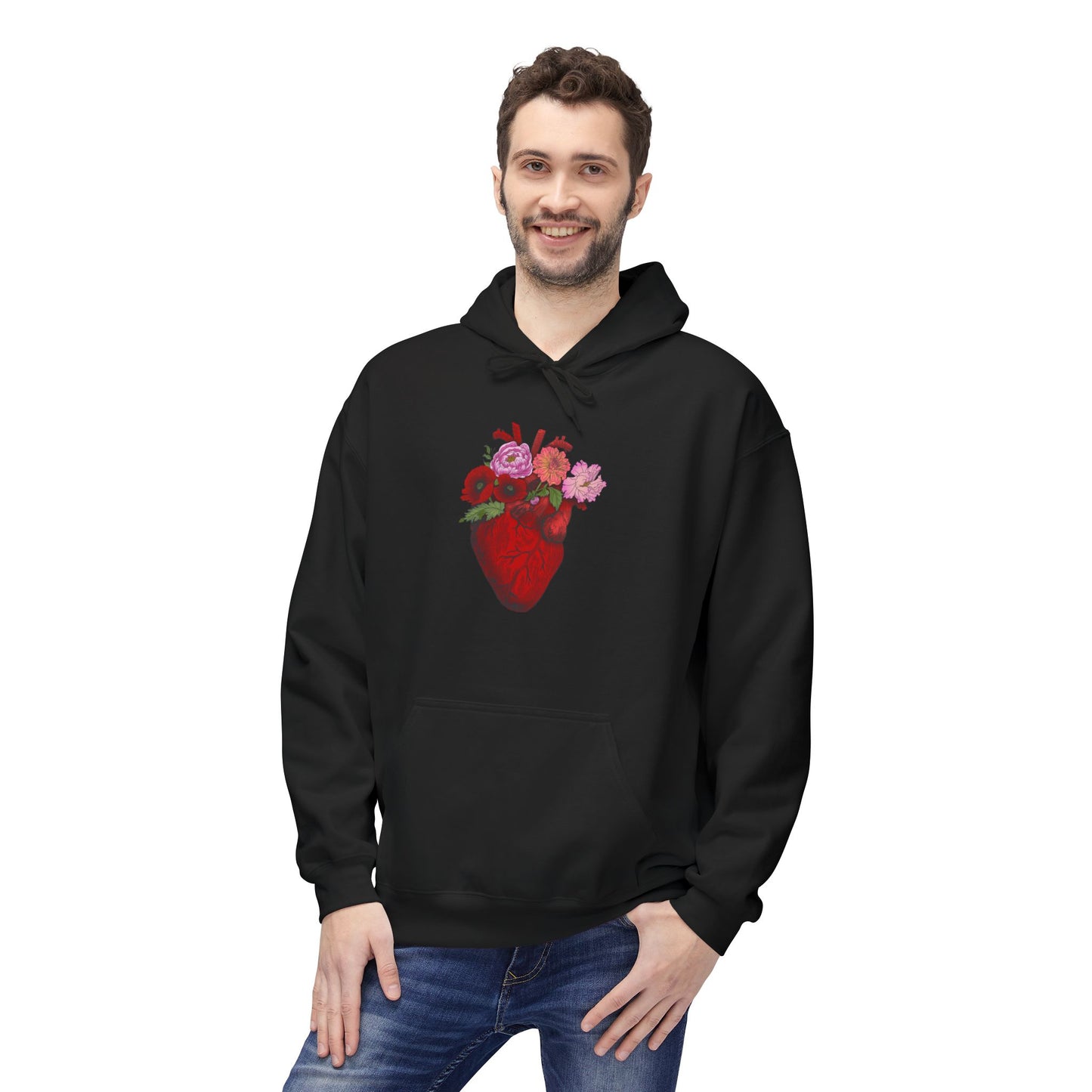 Floral Anatomical Heart Hoodie — Botanical Heart Graphic Pullover