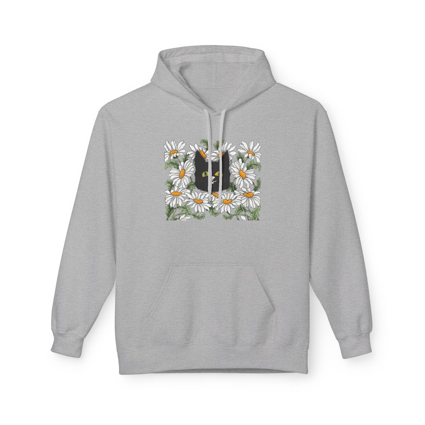 Black Cat in Daisies Hoodie – Floral Cat Graphic Pullover