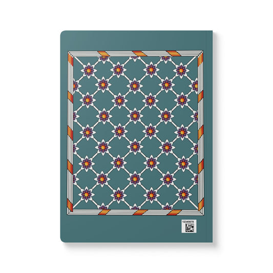 The Black Cat Teal Softcover Journal — Art Nouveau Cat Notebook with Patterned Cover