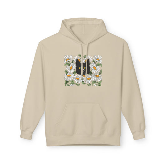 Black Cat in Daisies Hoodie – Floral Cat Graphic Pullover