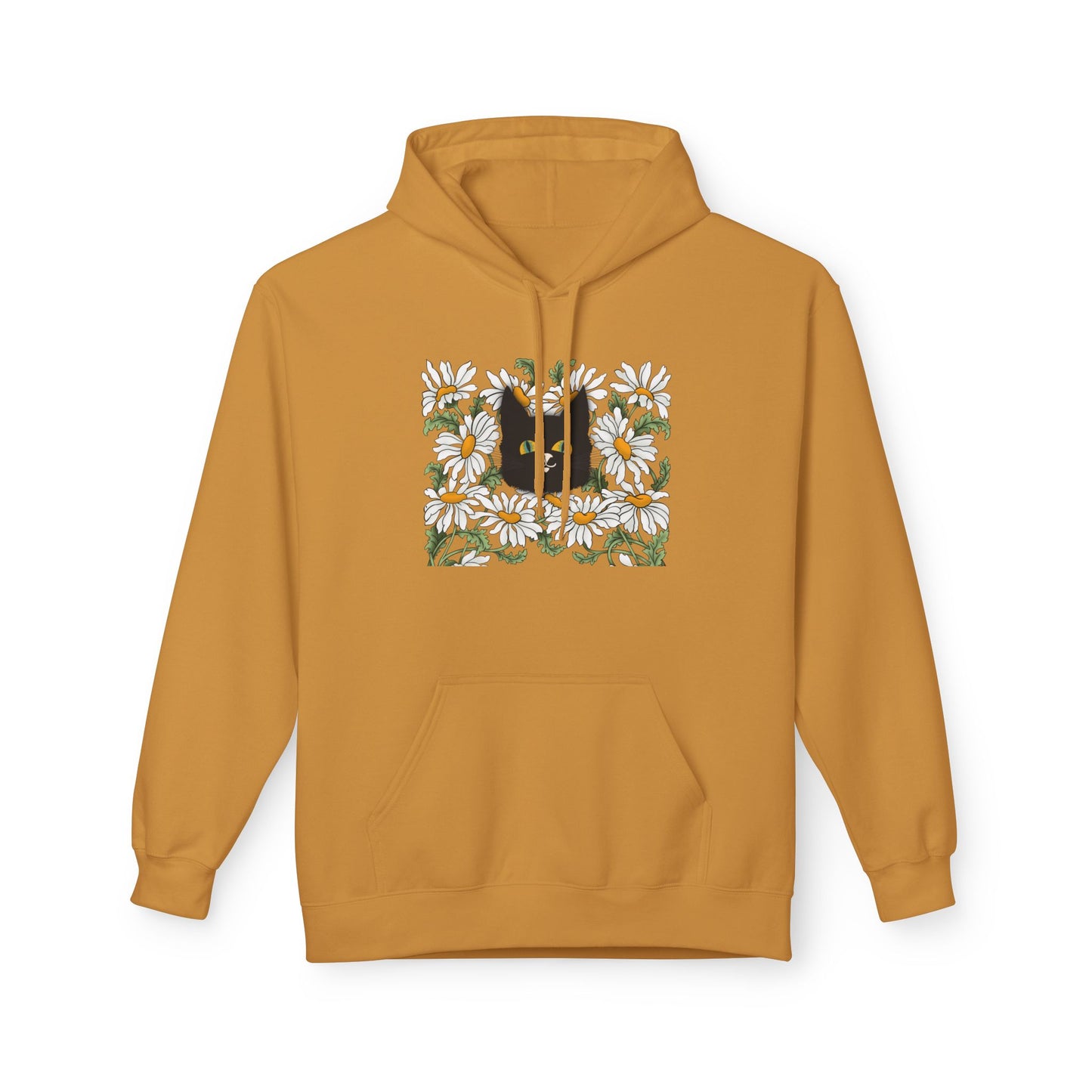 Black Cat in Daisies Hoodie – Floral Cat Graphic Pullover