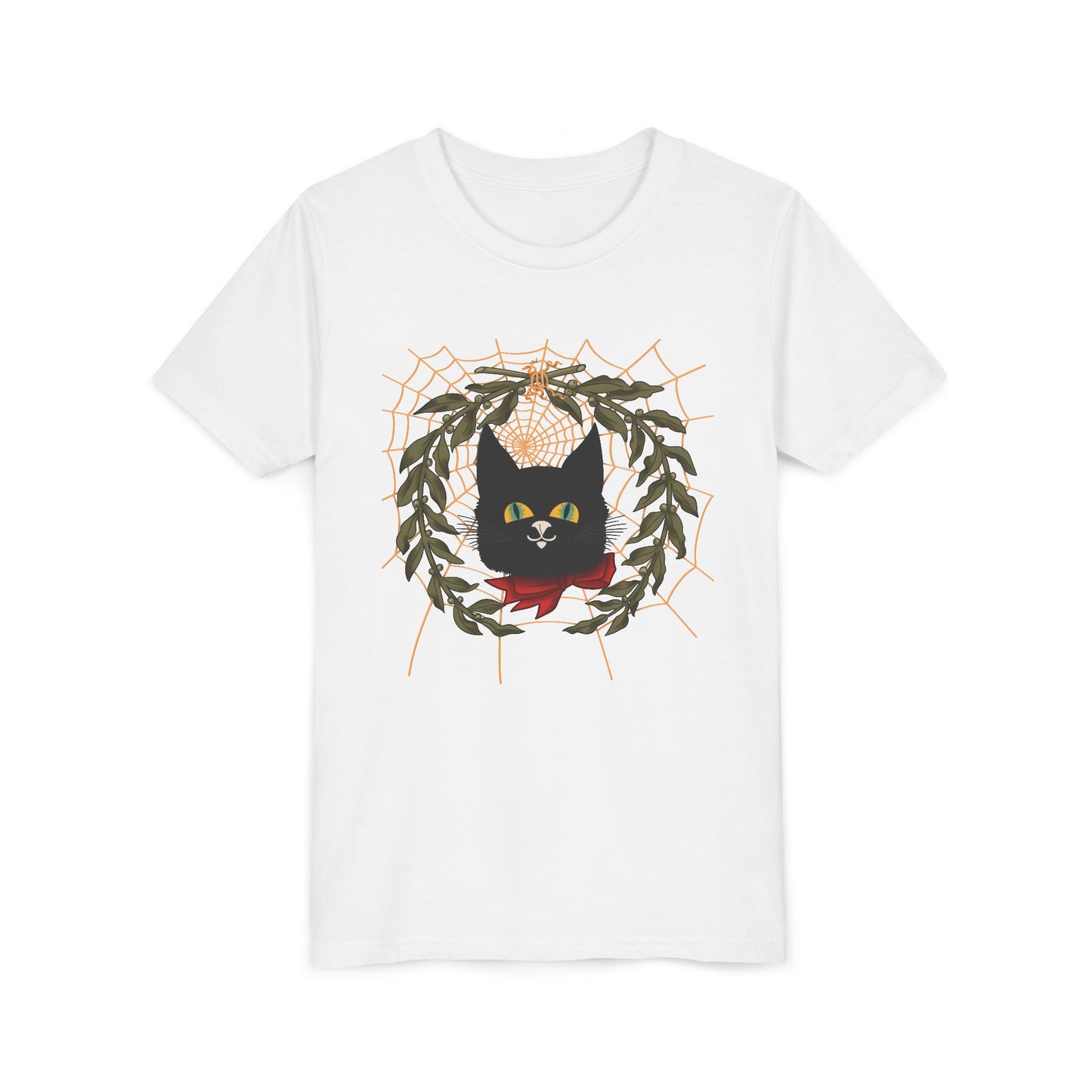 Youth Tee — Black Cat Wreath Holiday Shirt