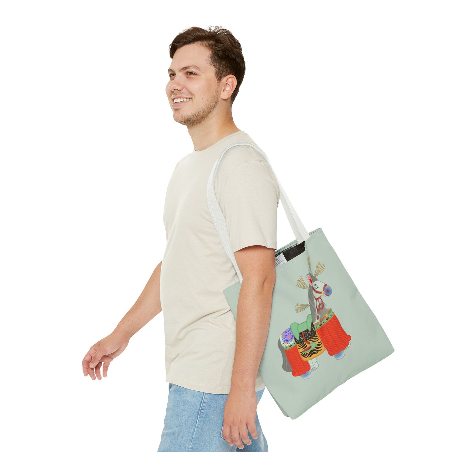 Japanese Folk Toy Horse Tote Bag — Colorful Ethnic Pattern AOP Shopper