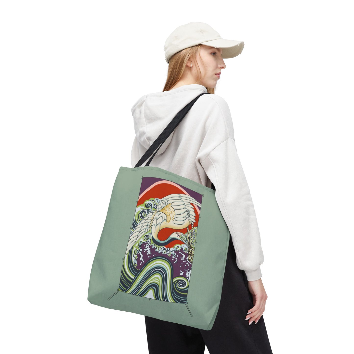 Japanese Vintage Wave & Crane Art Print Tote