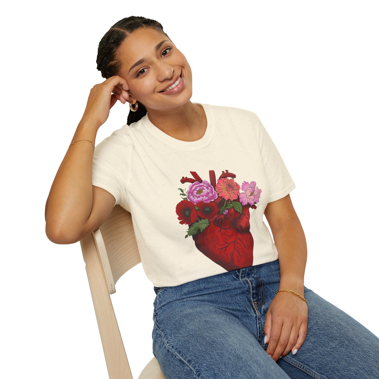 Floral Anatomical Heart T-Shirt — Botanical Heart Illustration Tee