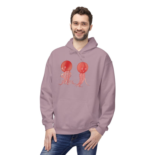 Red Jellyfish Duo by Koizumi Kawasaki Hoodie — Cute Ocean Sea Creature Sweatshirt