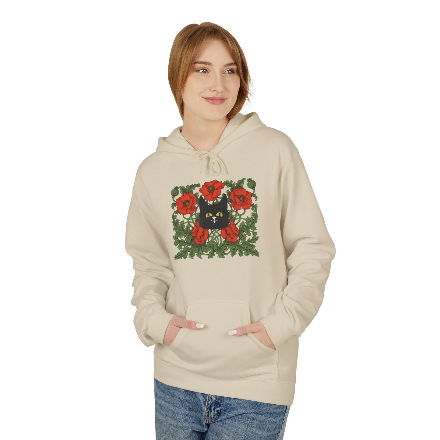 Poppy Floral Hoodie — Red Poppies Vintage Botanical Print