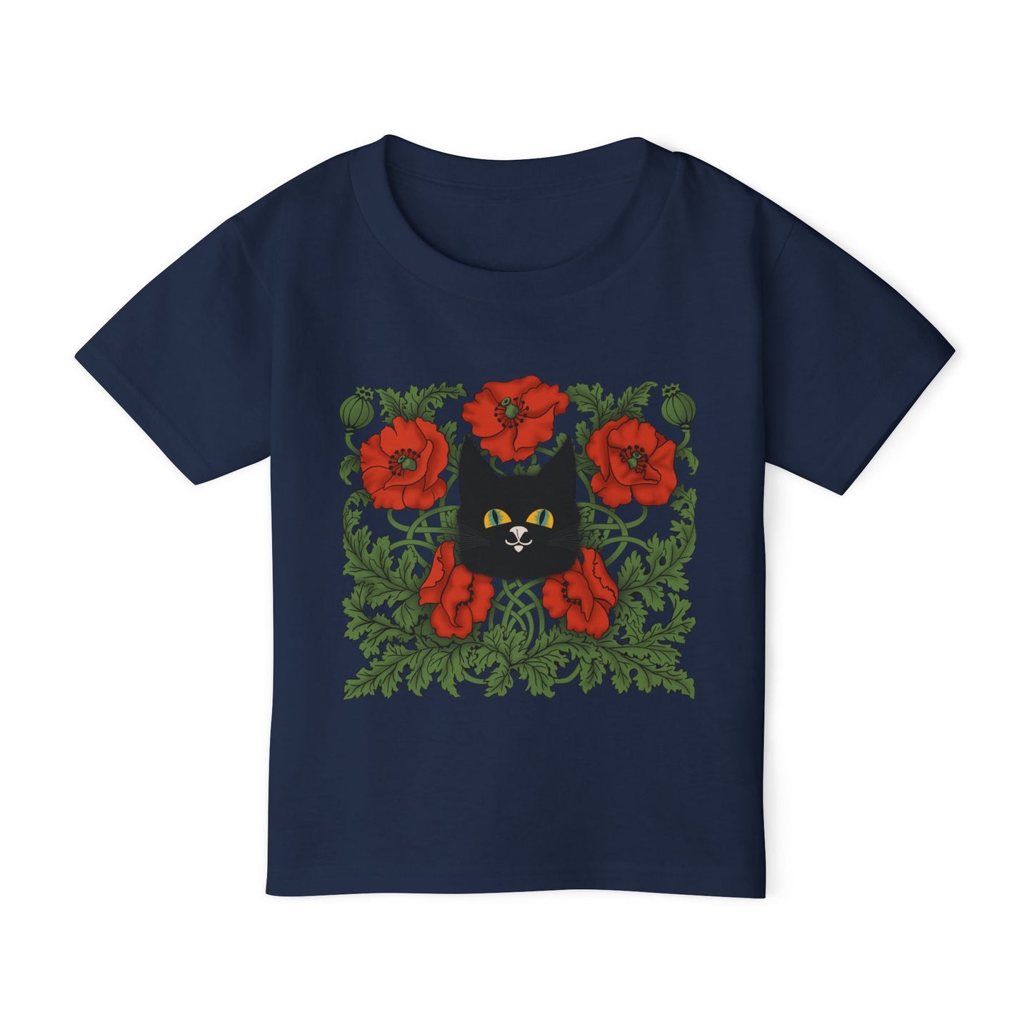 Poppies Black Cat Toddler T-Shirt — Black Cat in Poppy Garden (Cute Floral Kids Tee)