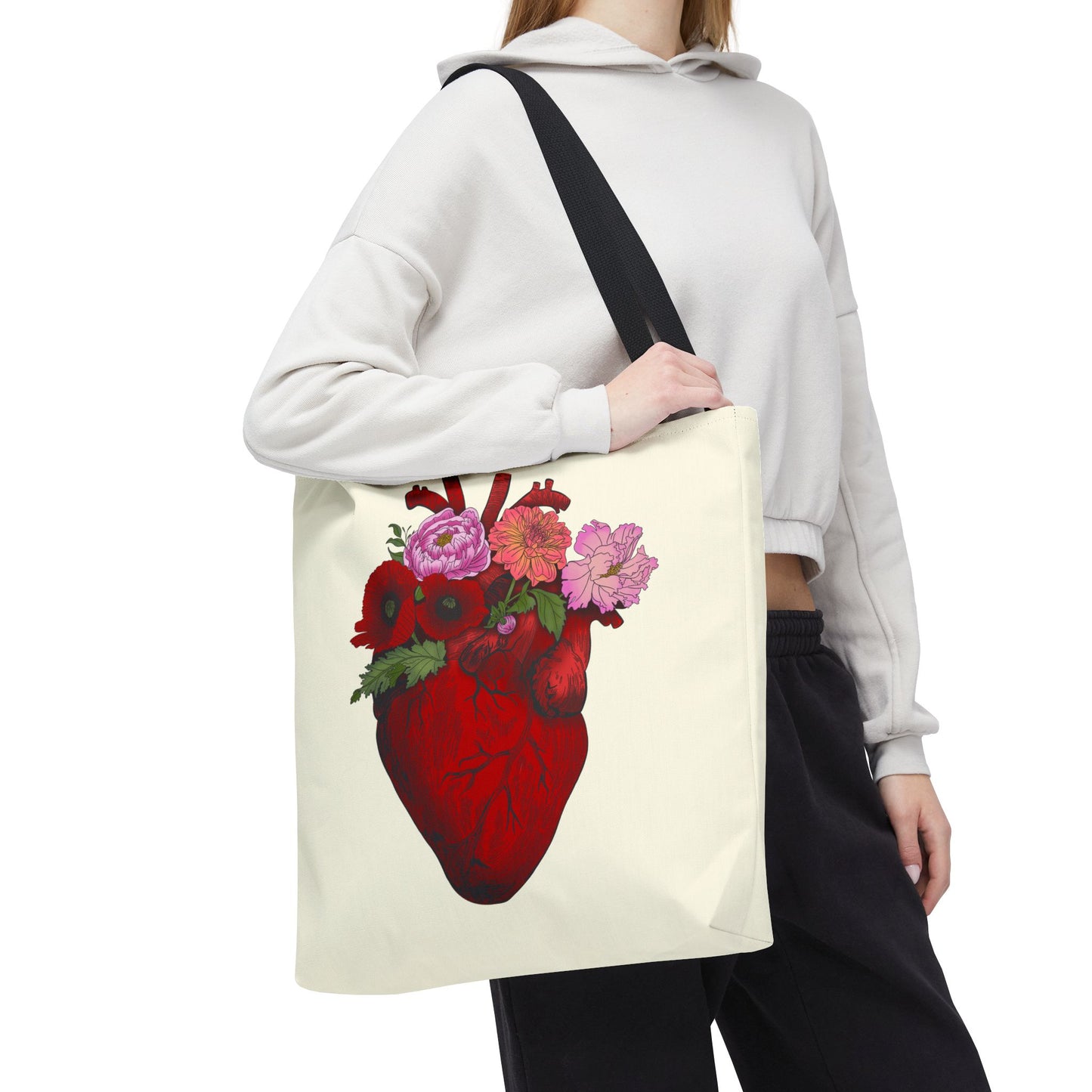 Anatomical Heart Floral Tote Bag — Valentine & Everyday Gift Tote