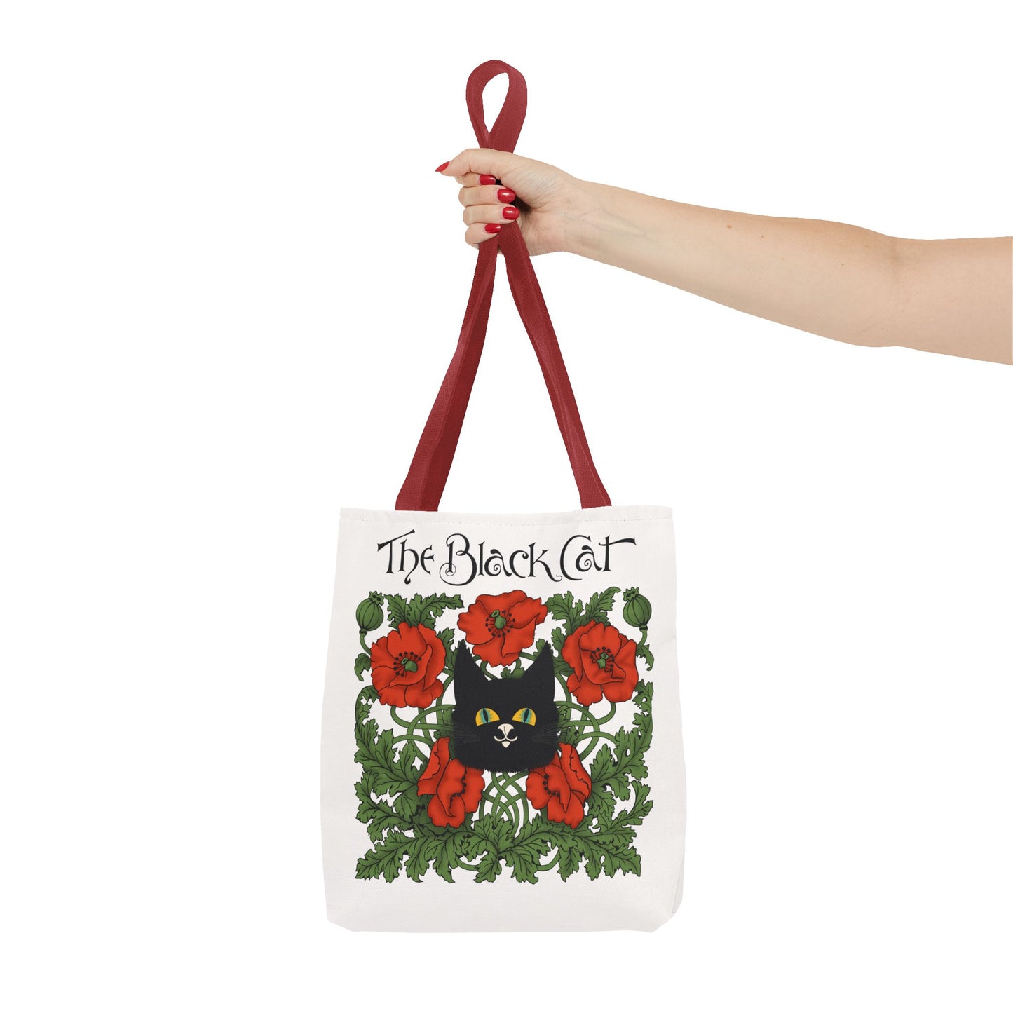 The Black Cat Poppies Tote Bag — Vintage Floral Cat Art Tote