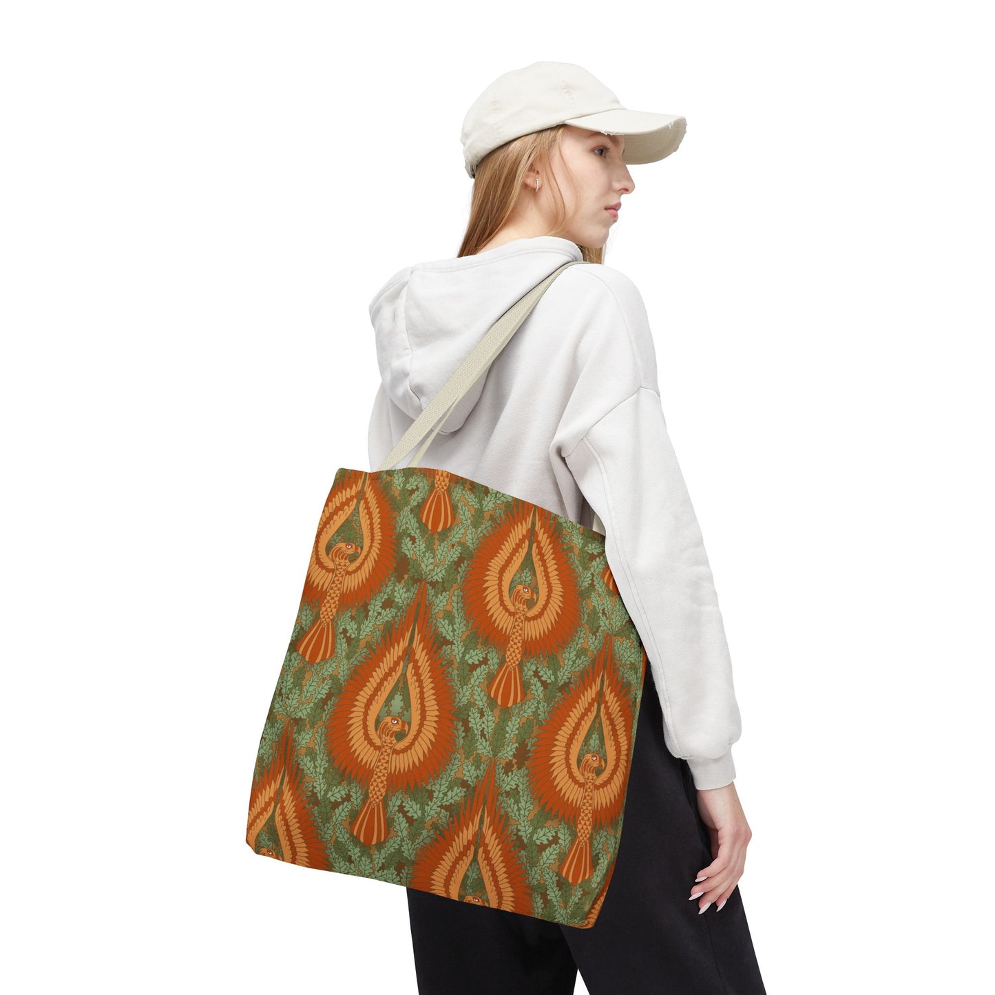 Vintage Phoenix Pattern Tote Bag — Boho Orange Green All-Over Print