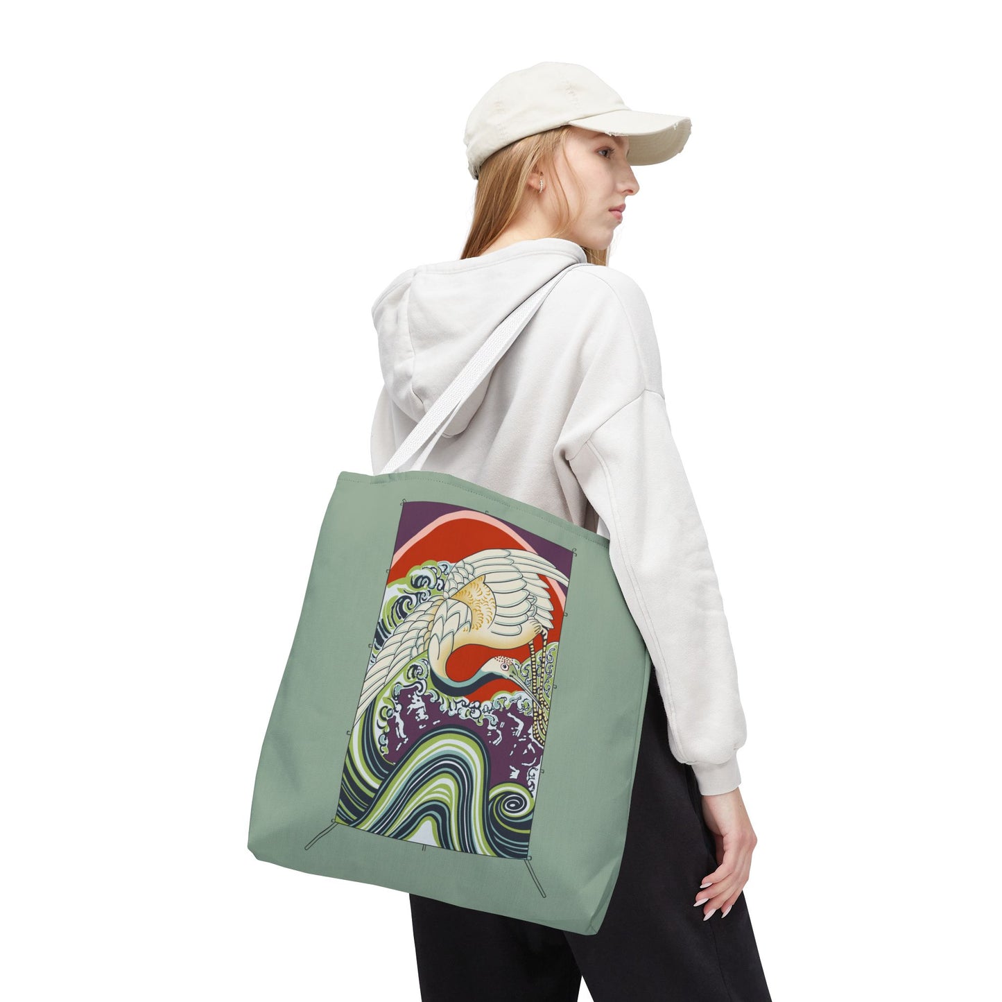 Japanese Vintage Wave & Crane Art Print Tote