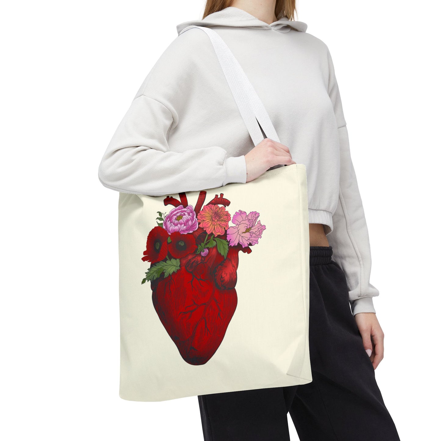 Anatomical Heart Floral Tote Bag — Valentine & Everyday Gift Tote