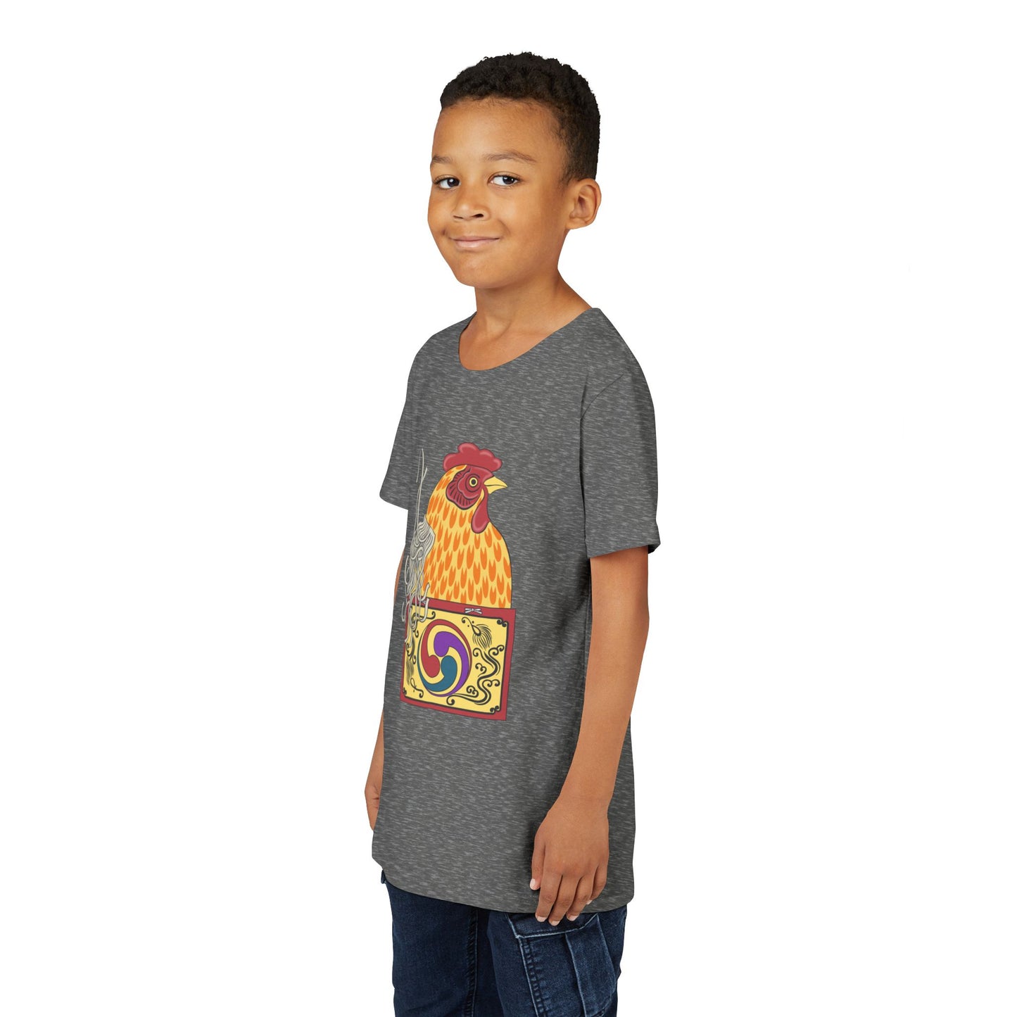 Japanese Rooster  Youth T-Shirt — Colorful Rooster Shimizu Seifū