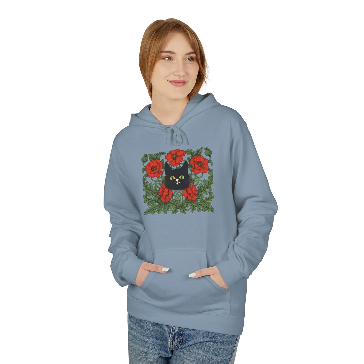 Poppy Floral Hoodie — Red Poppies Vintage Botanical Print