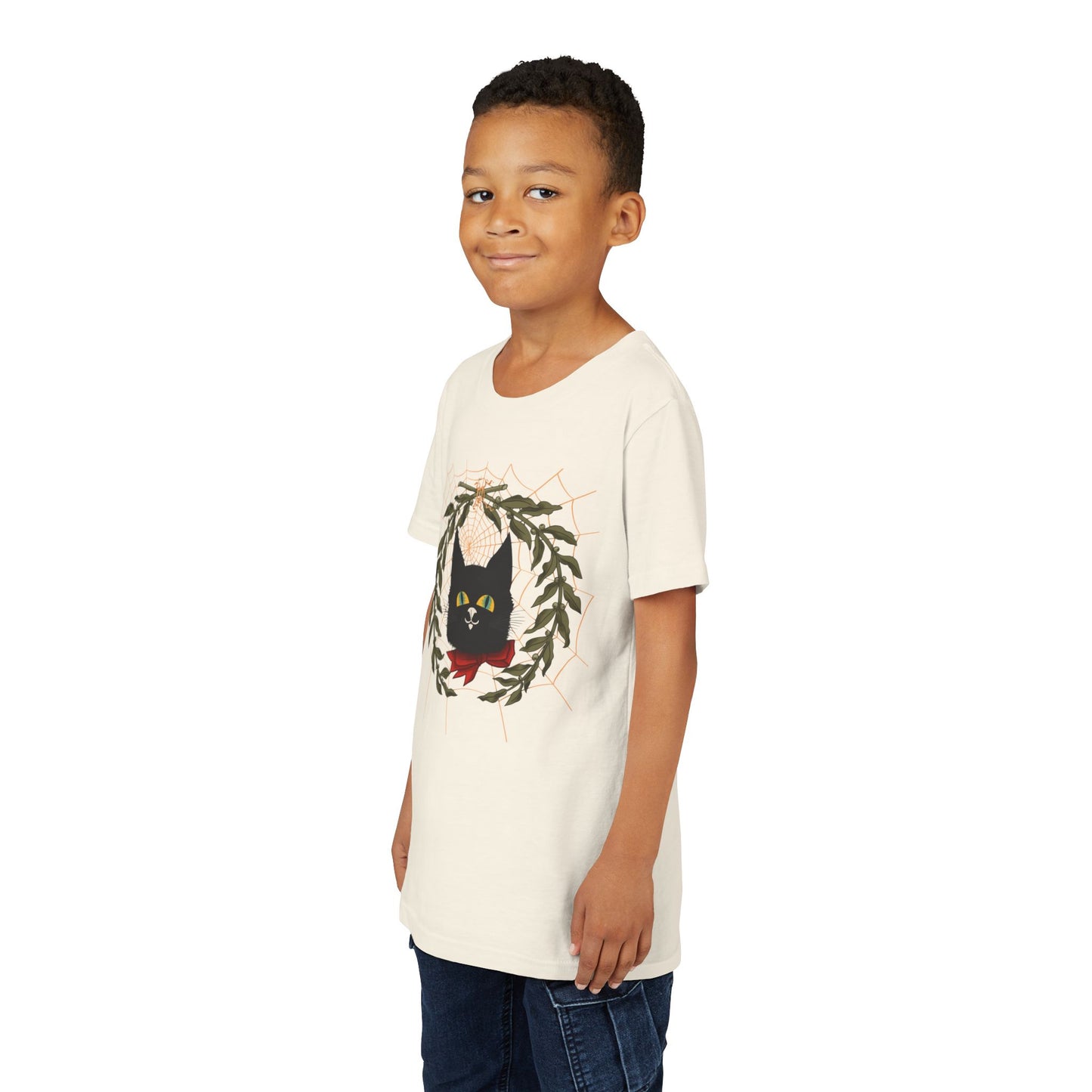 Youth Tee — Black Cat Wreath Holiday Shirt