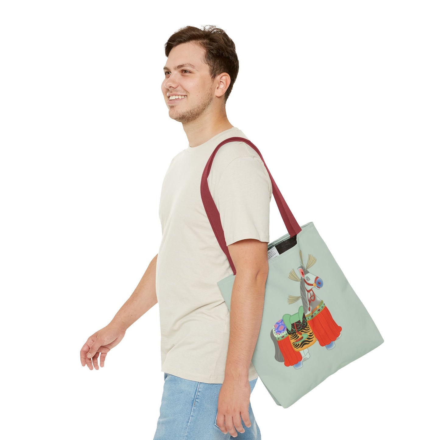 Japanese Folk Toy Horse Tote Bag — Colorful Ethnic Pattern AOP Shopper