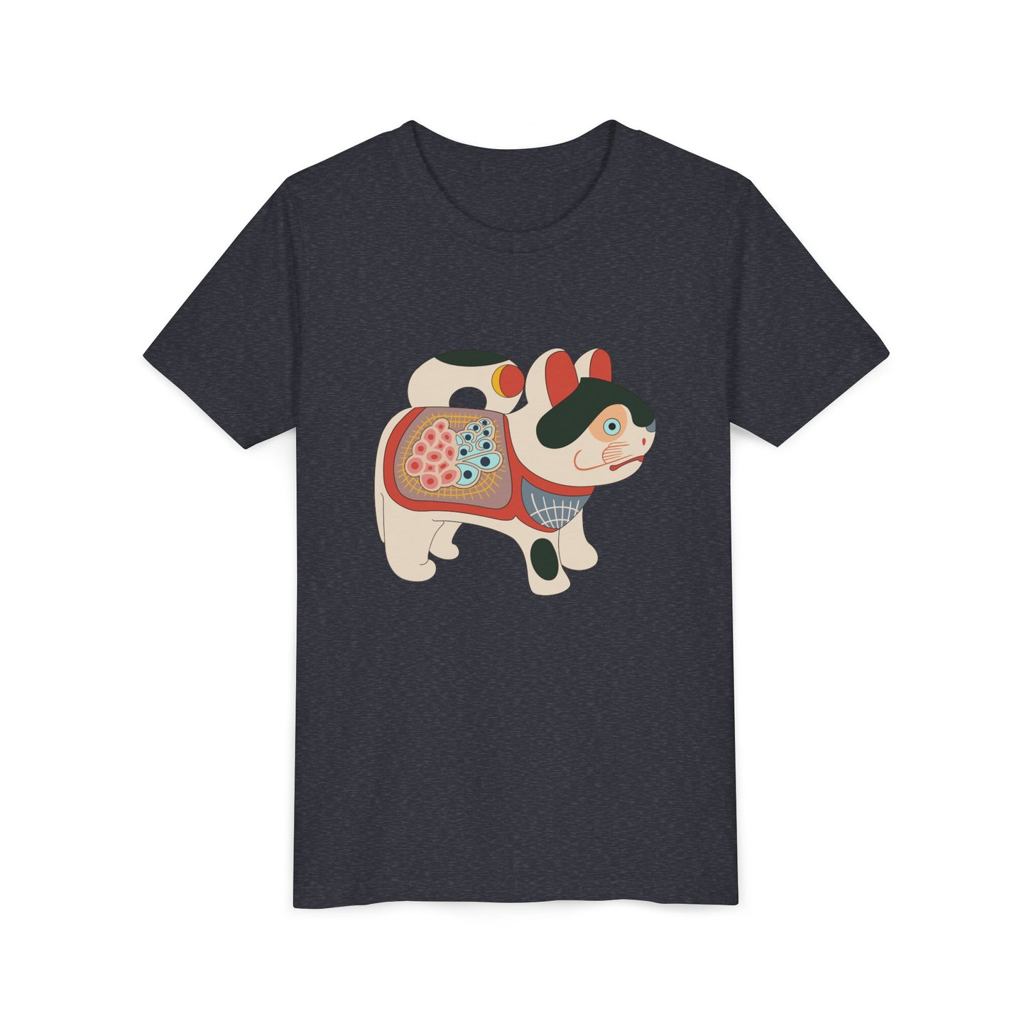 Lucky Inu Hariko illustration by Kawasaki Kyosen Youth Tshirt— Japanese Lucky Cat Tee