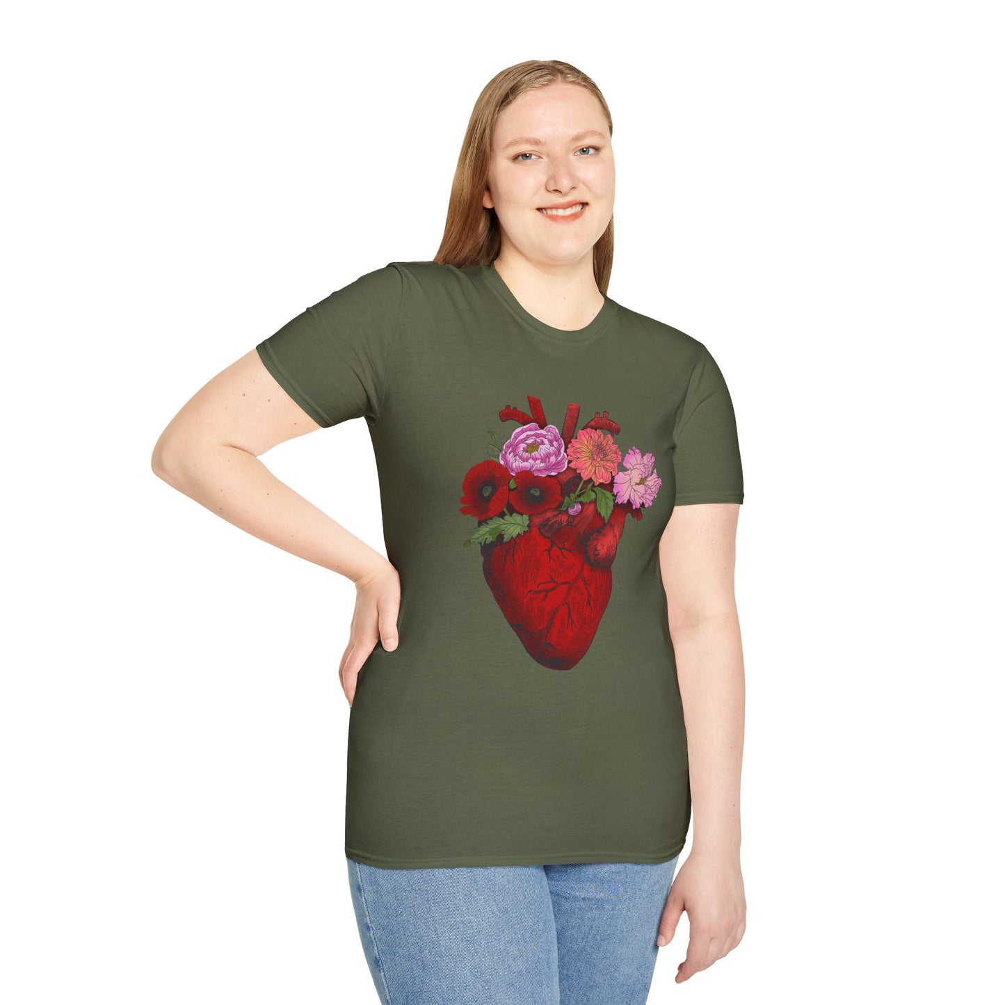 Floral Anatomical Heart T-Shirt — Botanical Heart Illustration Tee