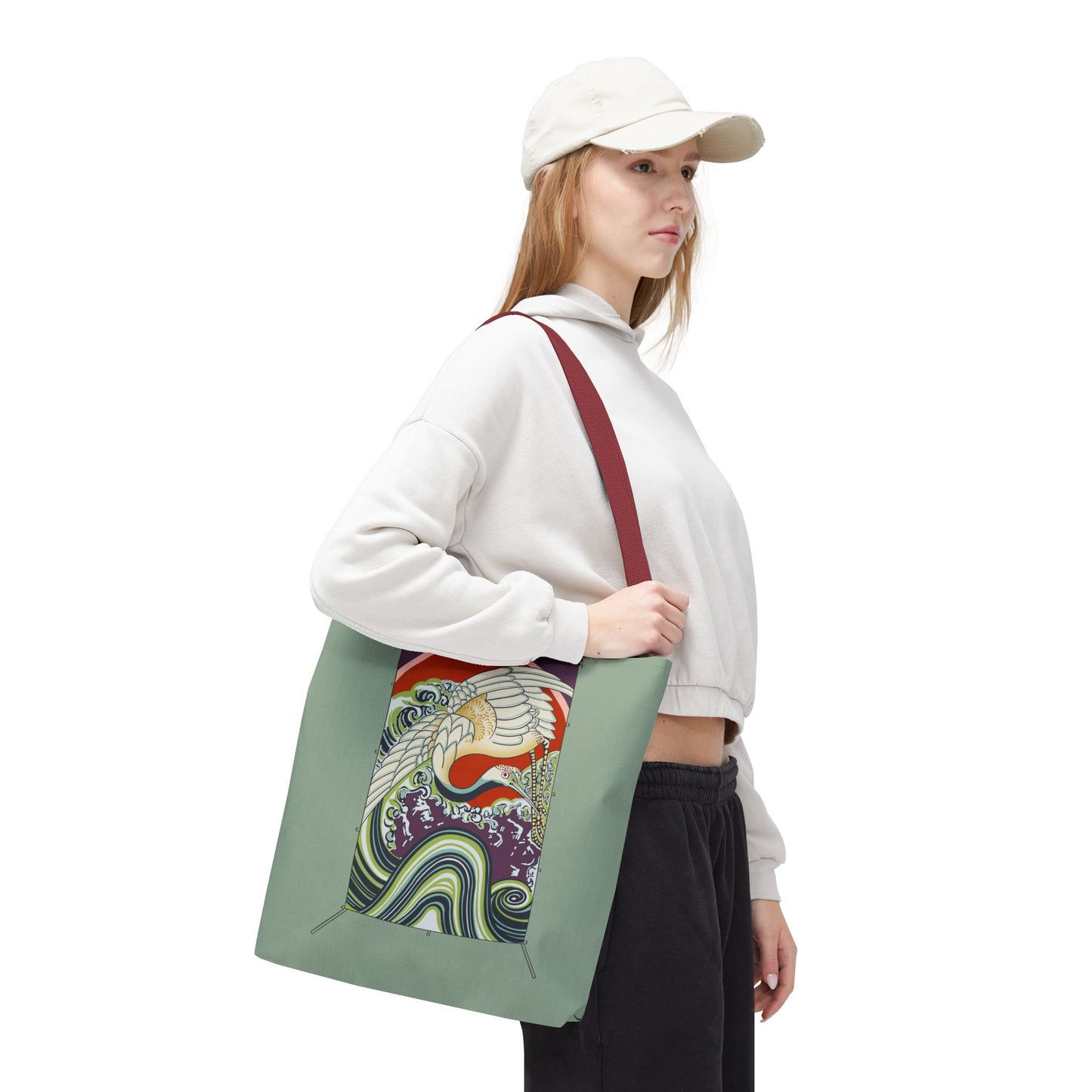 Japanese Vintage Wave & Crane Art Print Tote