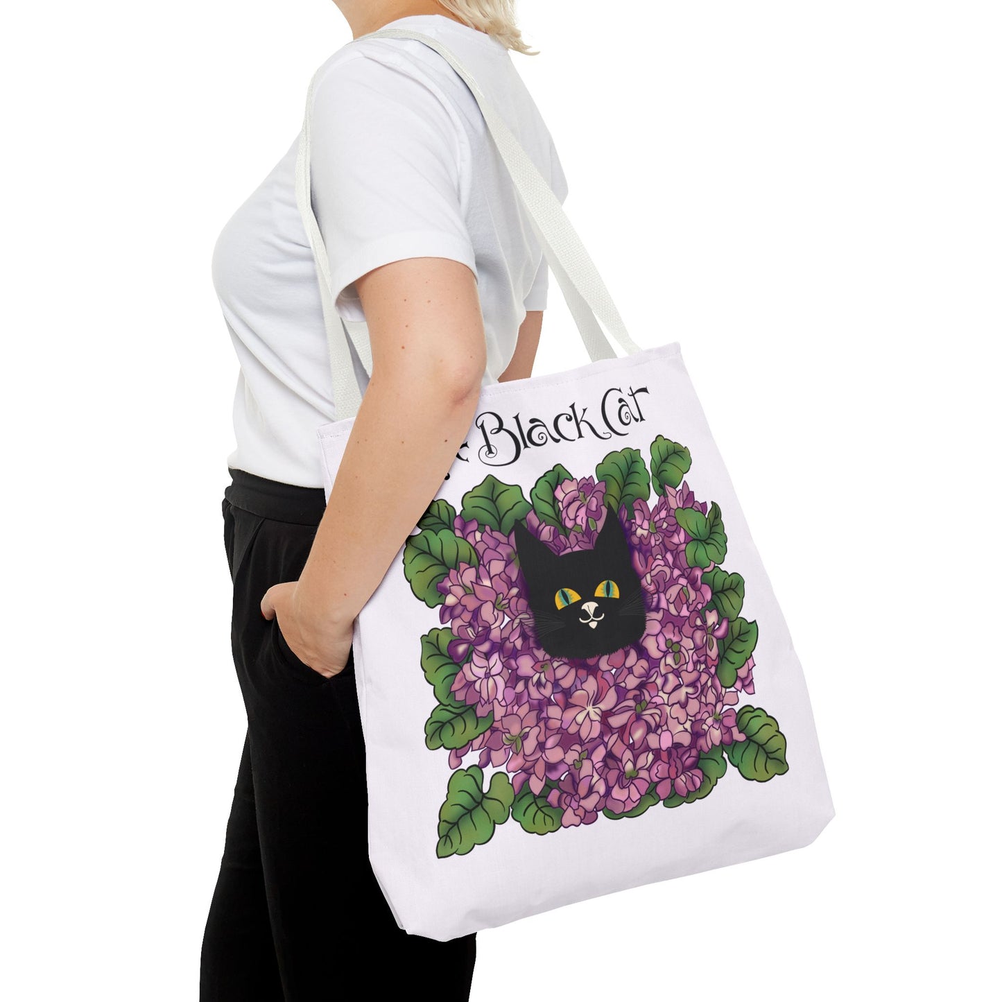 Black Cat Lilac Tote Bag — "The Black Cat" AOP Canvas Tote
